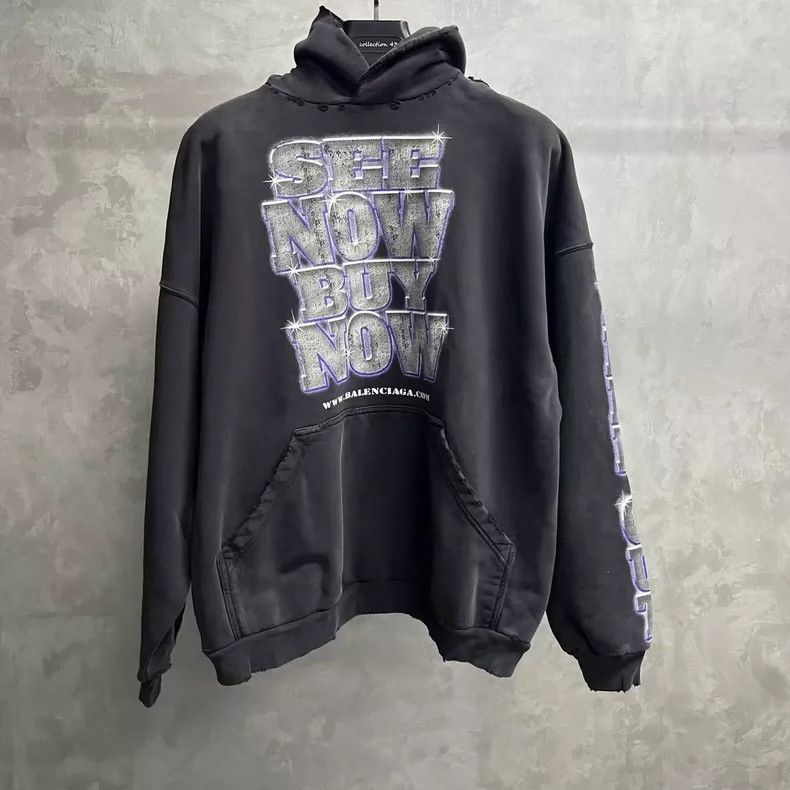 Balenciaga Balenciaga Black monogrammed logo printed hooded long slee Size US M / EU 48-50 / 2 - 1 Thumbnail