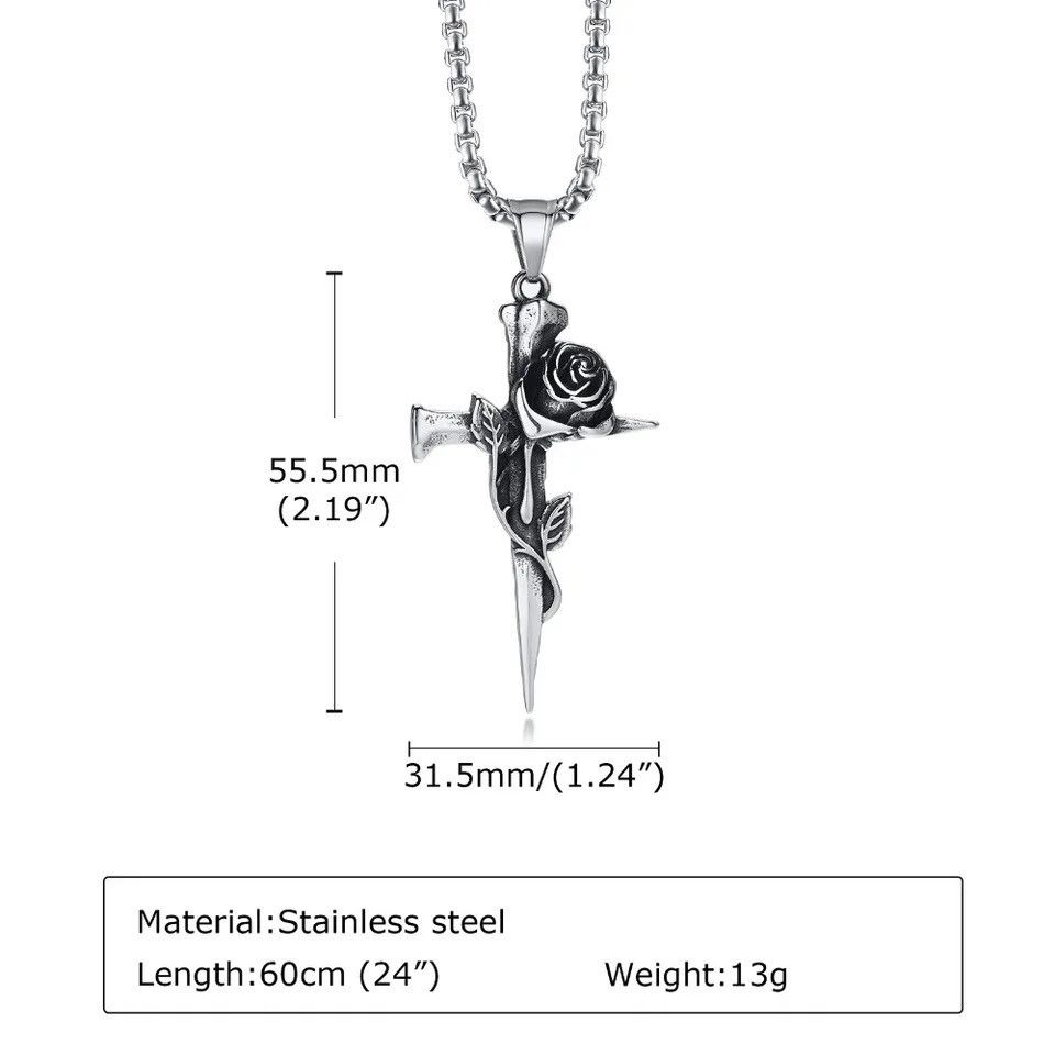 Jewelry × Vintage Vintage Cross Pendant Necklace Rock Punk Rose Flower Gothic Size ONE SIZE - 4 Thumbnail