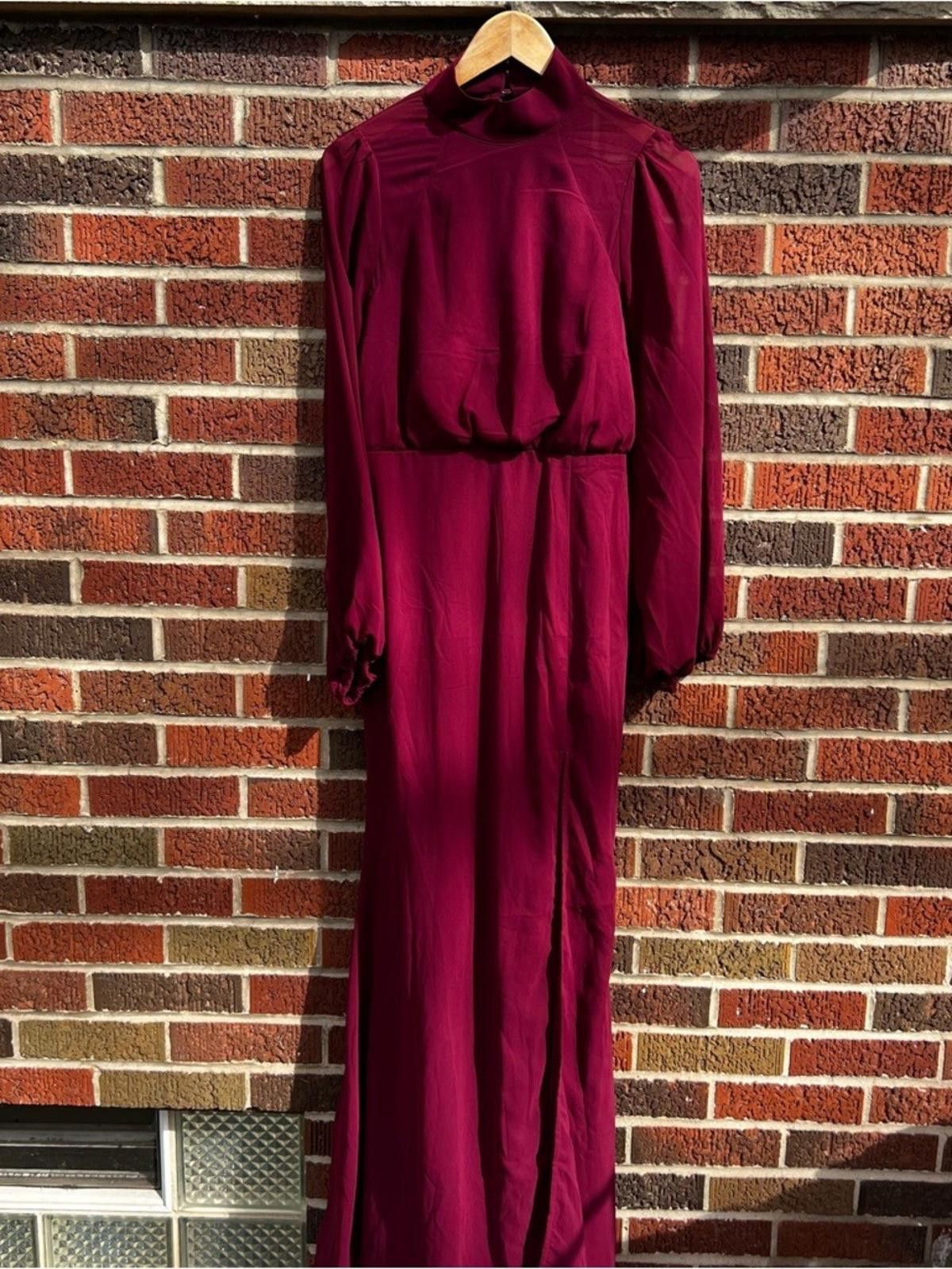 Lulus Lulu’s Dark Burgundy High Neck Open Balloon Sleeve Dress Size M / US 6-8 / IT 42-44 - 2 Thumbnail