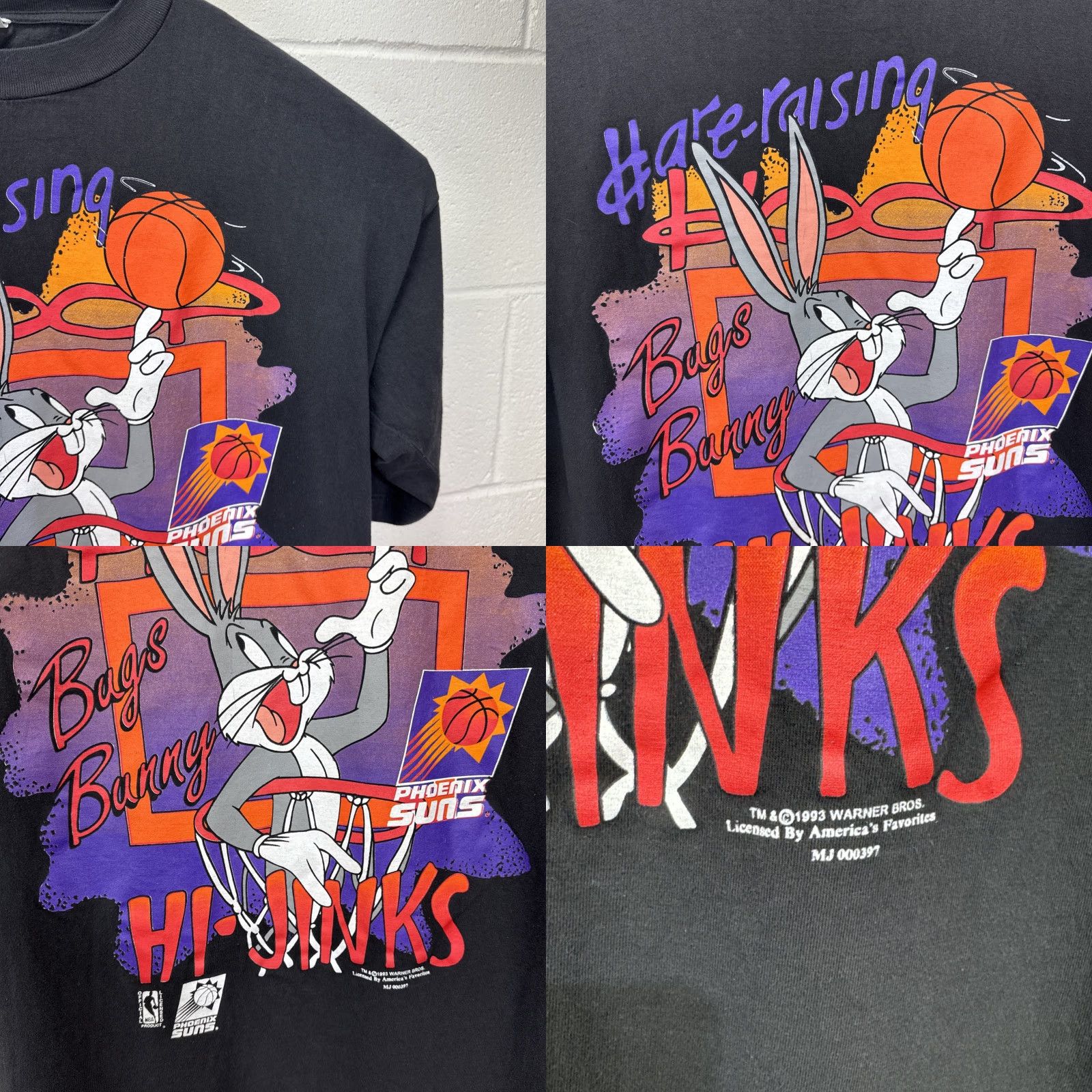 Vintage VINTAGE 1993 Phoenix Suns Looney Tunes T-shirt Bugs Bunny Taz NBA 90s Cartoon Men's XL Black Size US XL / EU 56 / 4 - 8 Thumbnail