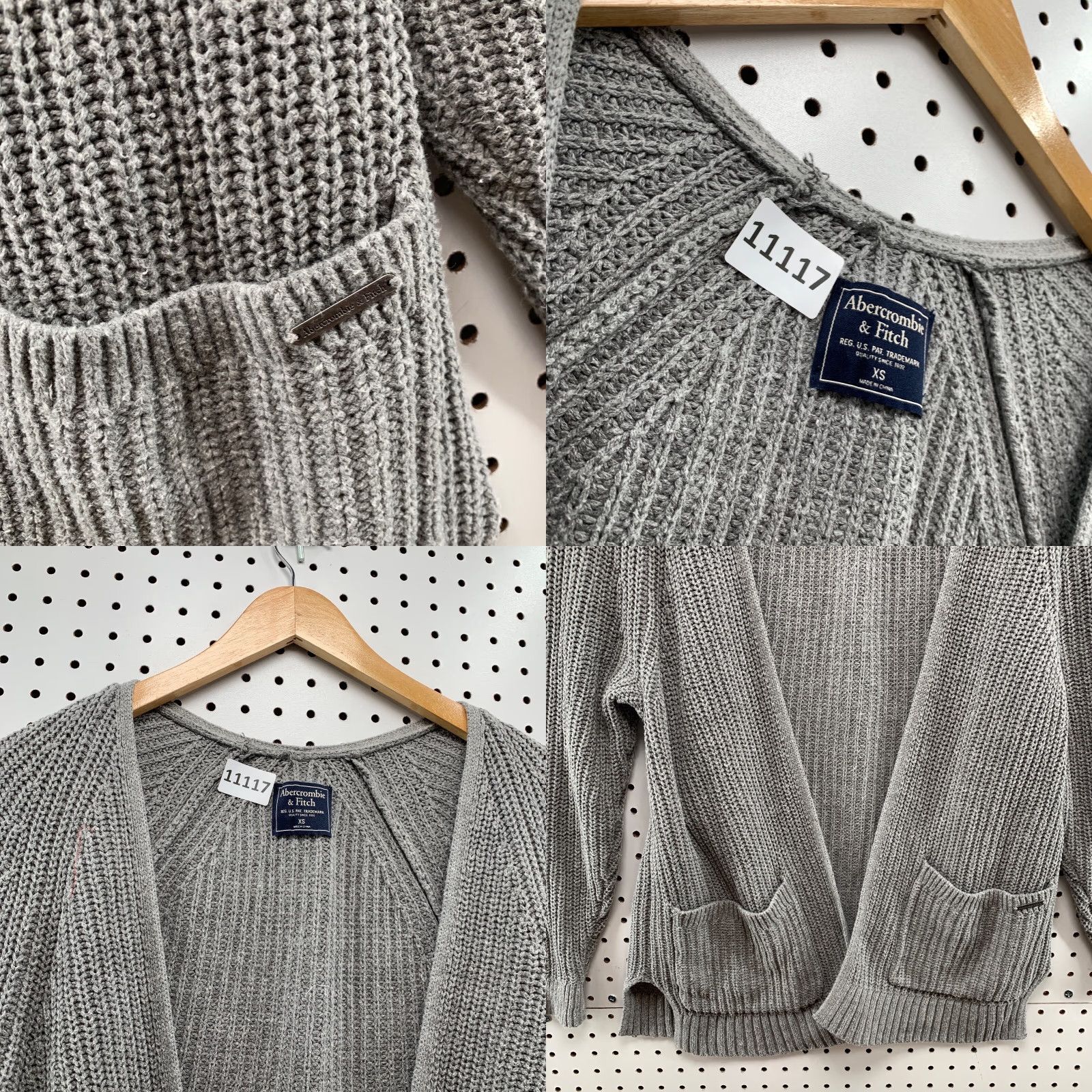 Abercrombie & Fitch VINTAGE Abercrombie & Fitch Cardigan Sweater Womens XS Gray Ribbed Knit Pockets Knit Open Front V-Neck Size XS / US 0-2 / IT 36-38 - 8 Thumbnail