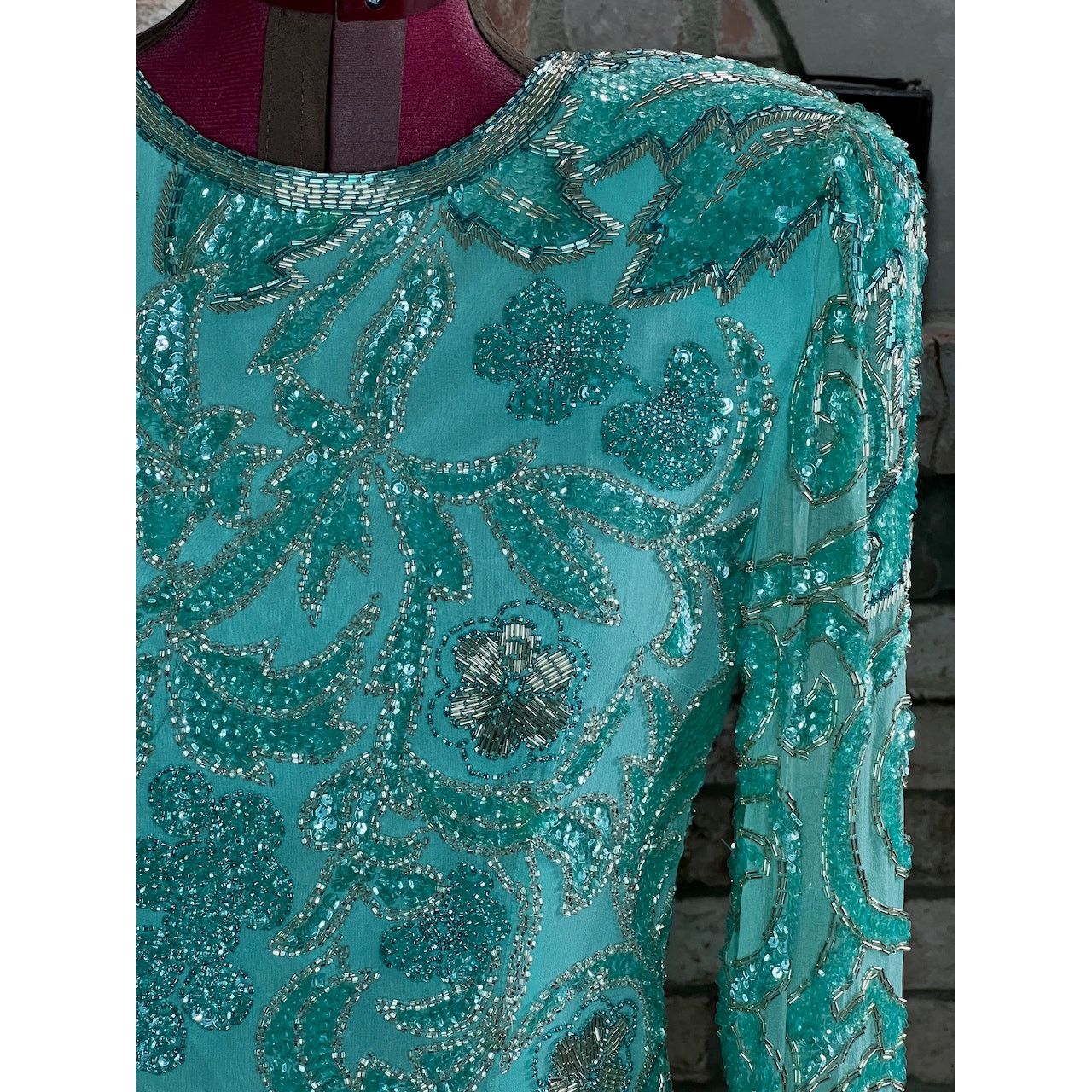 Other dress formal beaded 100% silk swing skirt shoulder pads blue Size M / US 6-8 / IT 42-44 - 3 Thumbnail