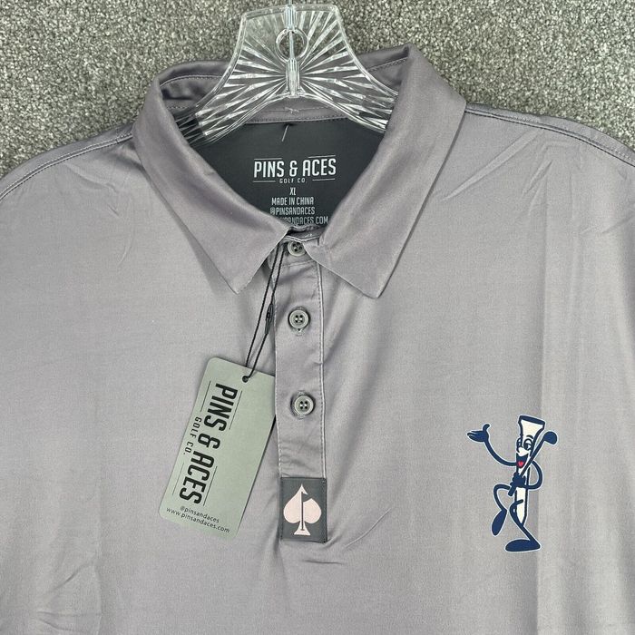 Vintage Pins & Aces Polo Shirt Adult Extra Large Gray Golf Performance