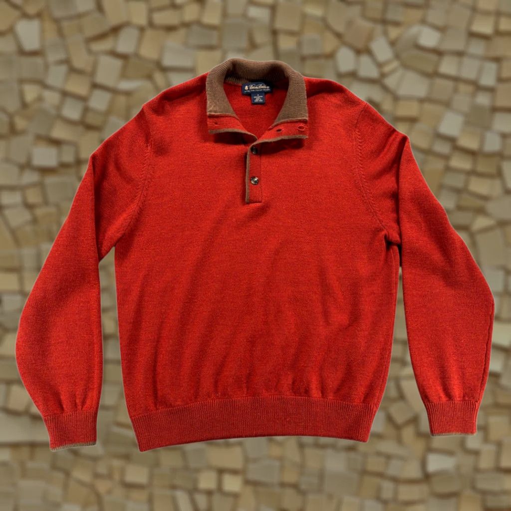 Brooks Brothers Brooks Brothers Sweater Adult MEDIUM Merino Wool Henley Polo Orange Brown Y2K Size US M / EU 48-50 / 2 - 1 Thumbnail