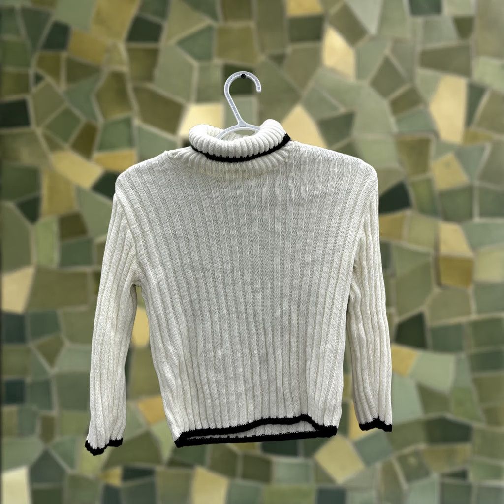 Sugar Womens Sugar White Black Outlined Long Sleeve Turtleneck Sweater Large Size L / US 10 / IT 46 - 1 Thumbnail