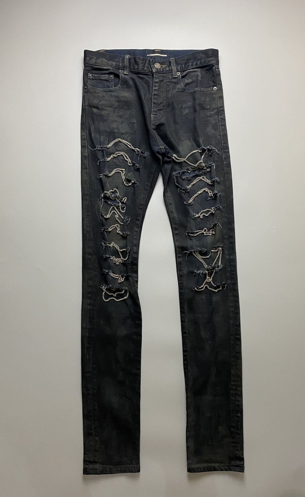 Pre-owned Hedi Slimane X Saint Laurent Paris Aw13 D02 Saint Laurent Runway Chain Jeans In Black