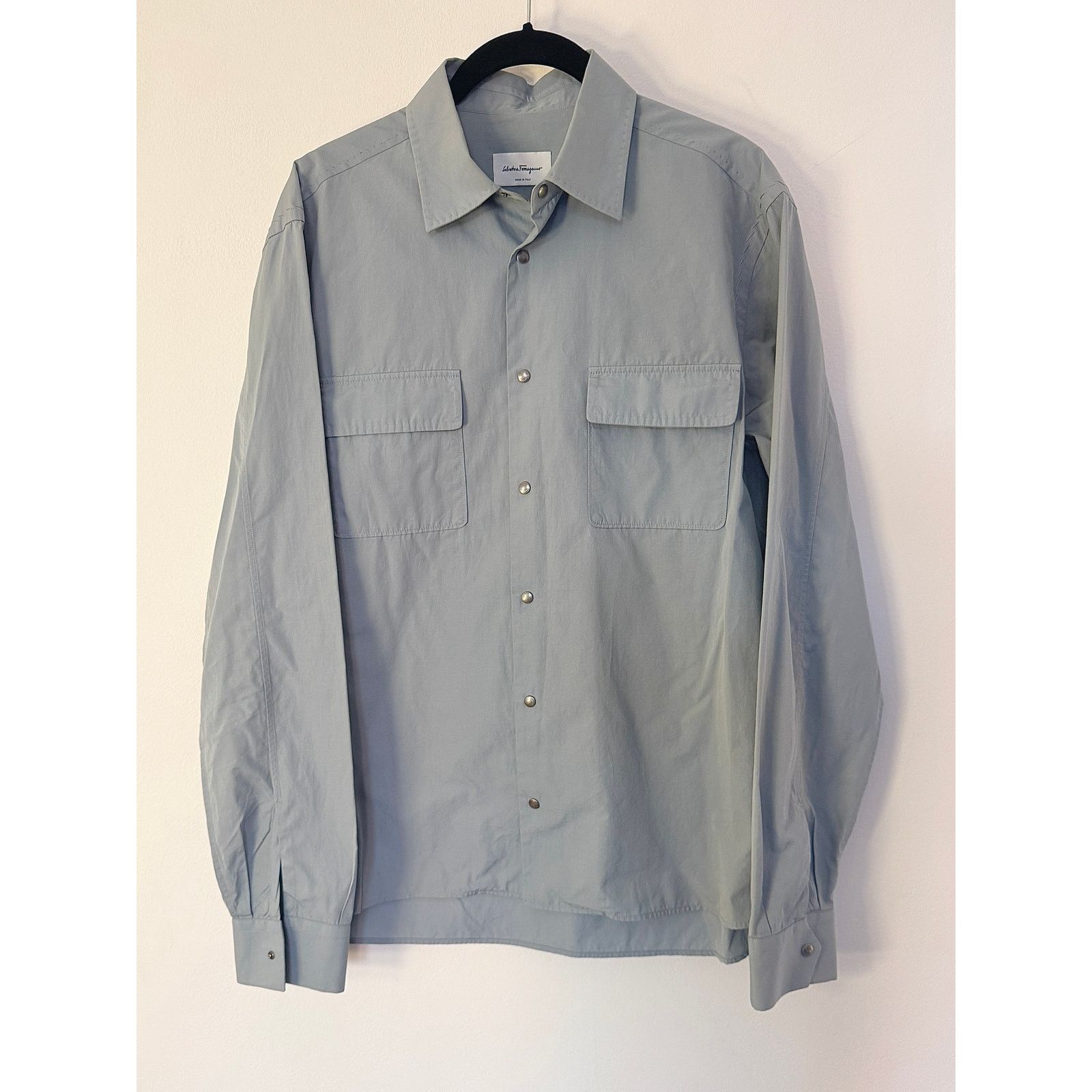Salvatore Ferragamo Salvatore Ferragamo Men's Blue Cotton Snap Front Shirt Size US S / EU 44-46 / 1 - 1 Thumbnail