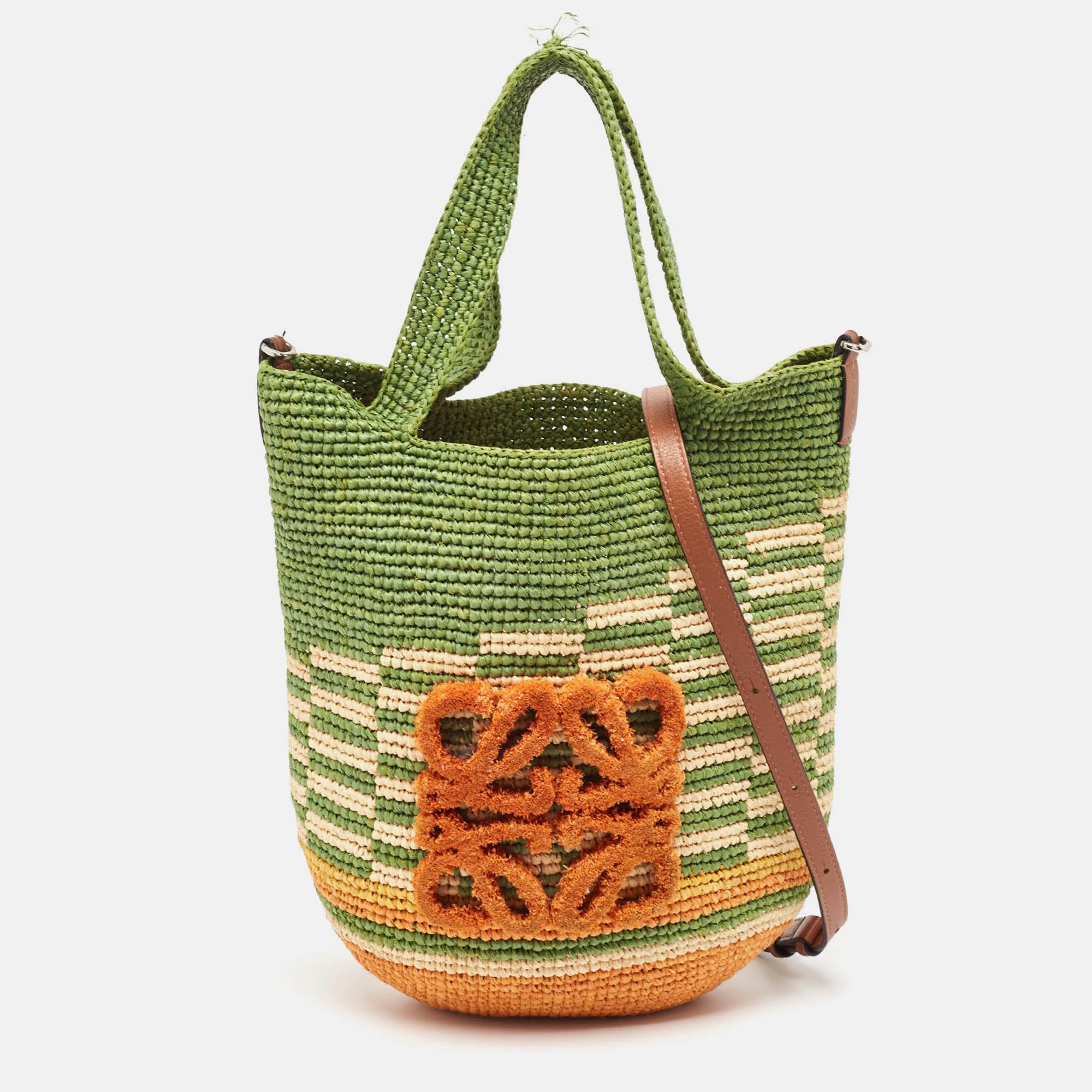 image of Loewe Multicolor Raffia Slit Rainbow Anagram Bag in Black, Women's