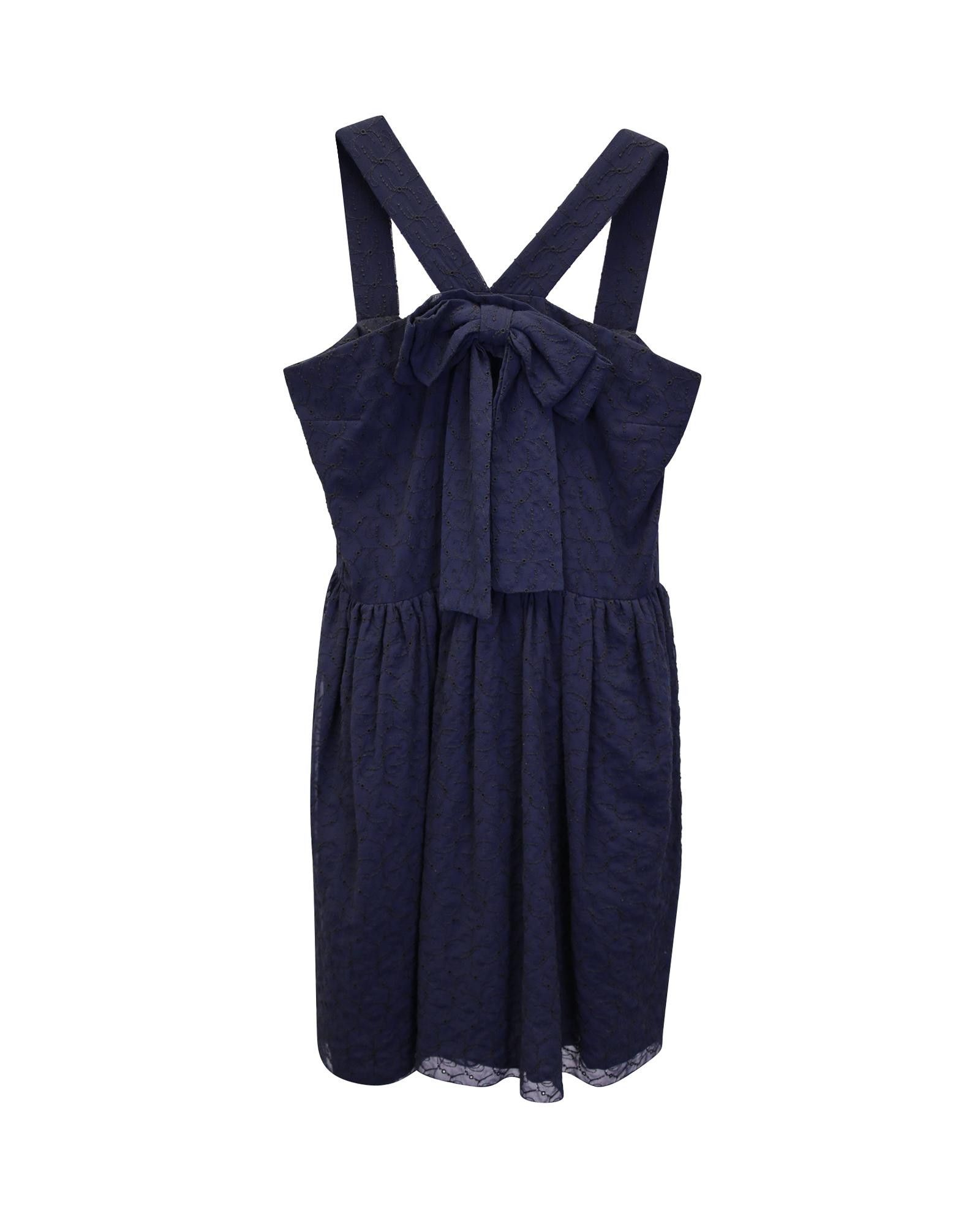 image of Navy Blue Eyelet Cocktail Dress With V-Neckline By Maje in Blue/Navy Blue, Women's (Size XS)