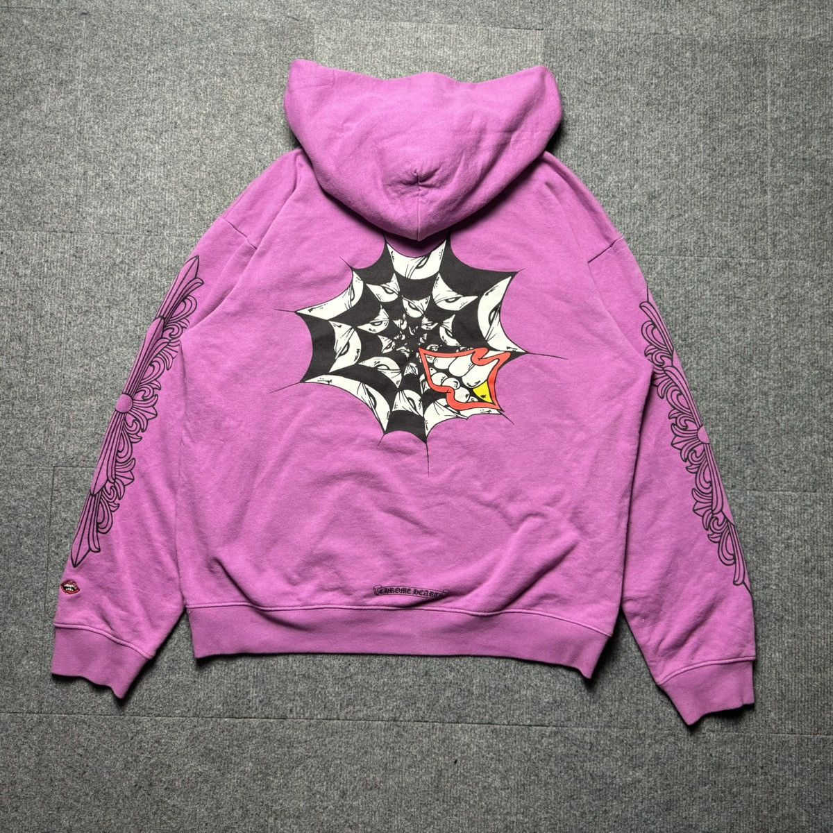 Image of Chrome Hearts - Matty Boy 99 Eyes Spider Web Hoodie in Purple, Men's (Size XL)