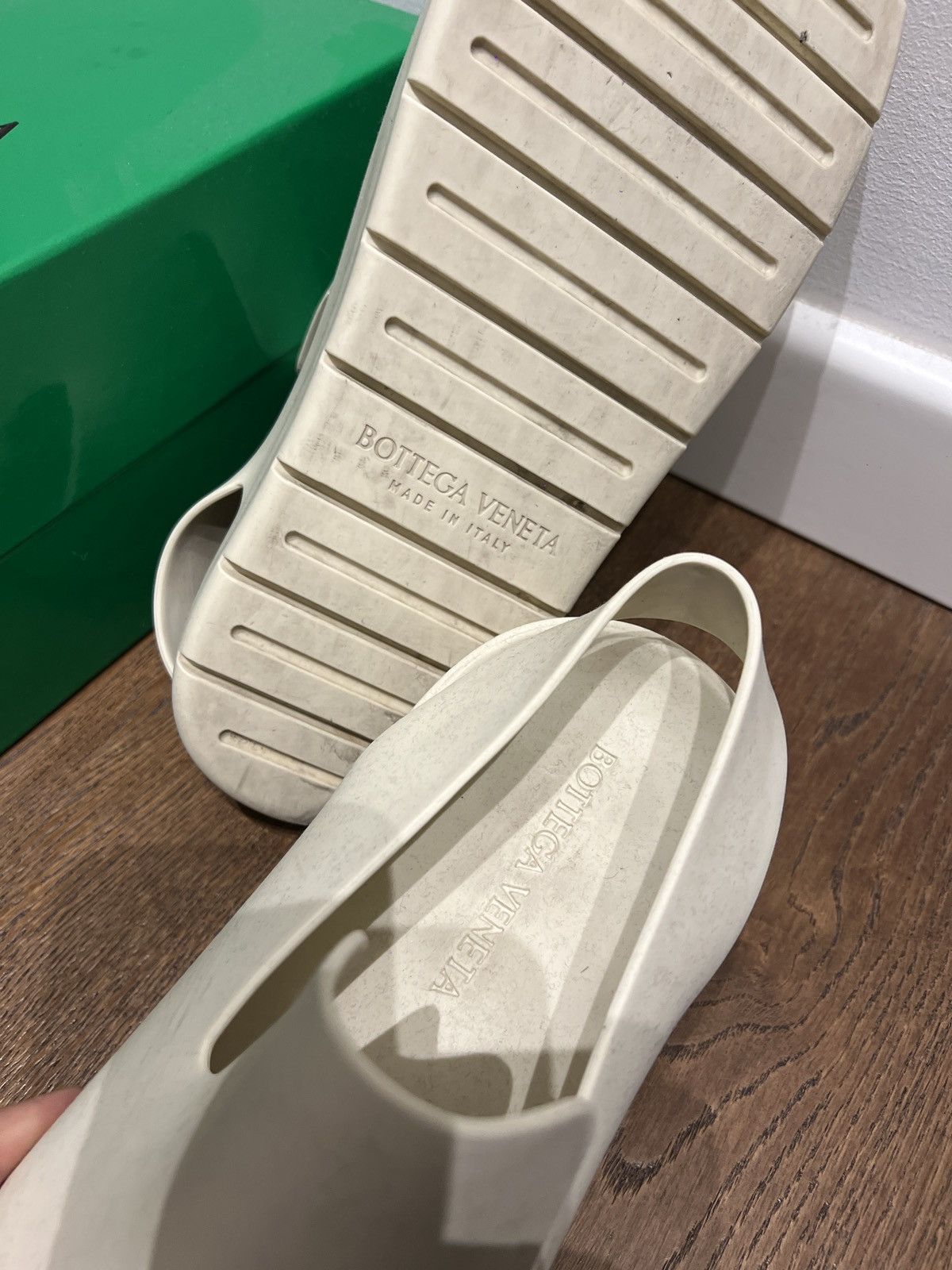 ★Bottega Veneta★Puddle Sandals★Sea Salt Bottega Veneta - Sea Salt Rubber Pool Slide | Mitchell Stores