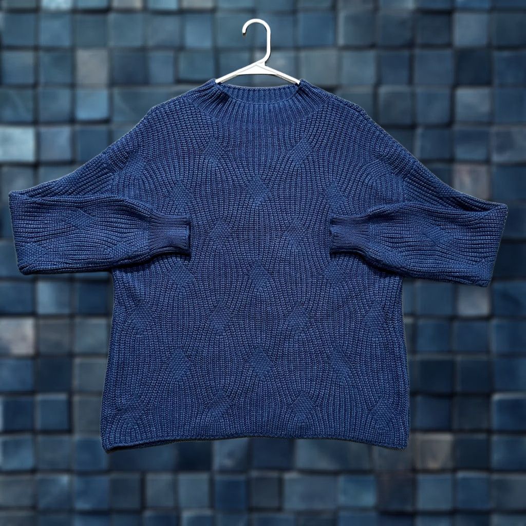 Vintage Sonoma Sweater Womens 1X Plus Blue Diamond Pattern Knit Mock Neck Acrylic Blend Size XL / US 12-14 / IT 48-50 - 1 Thumbnail
