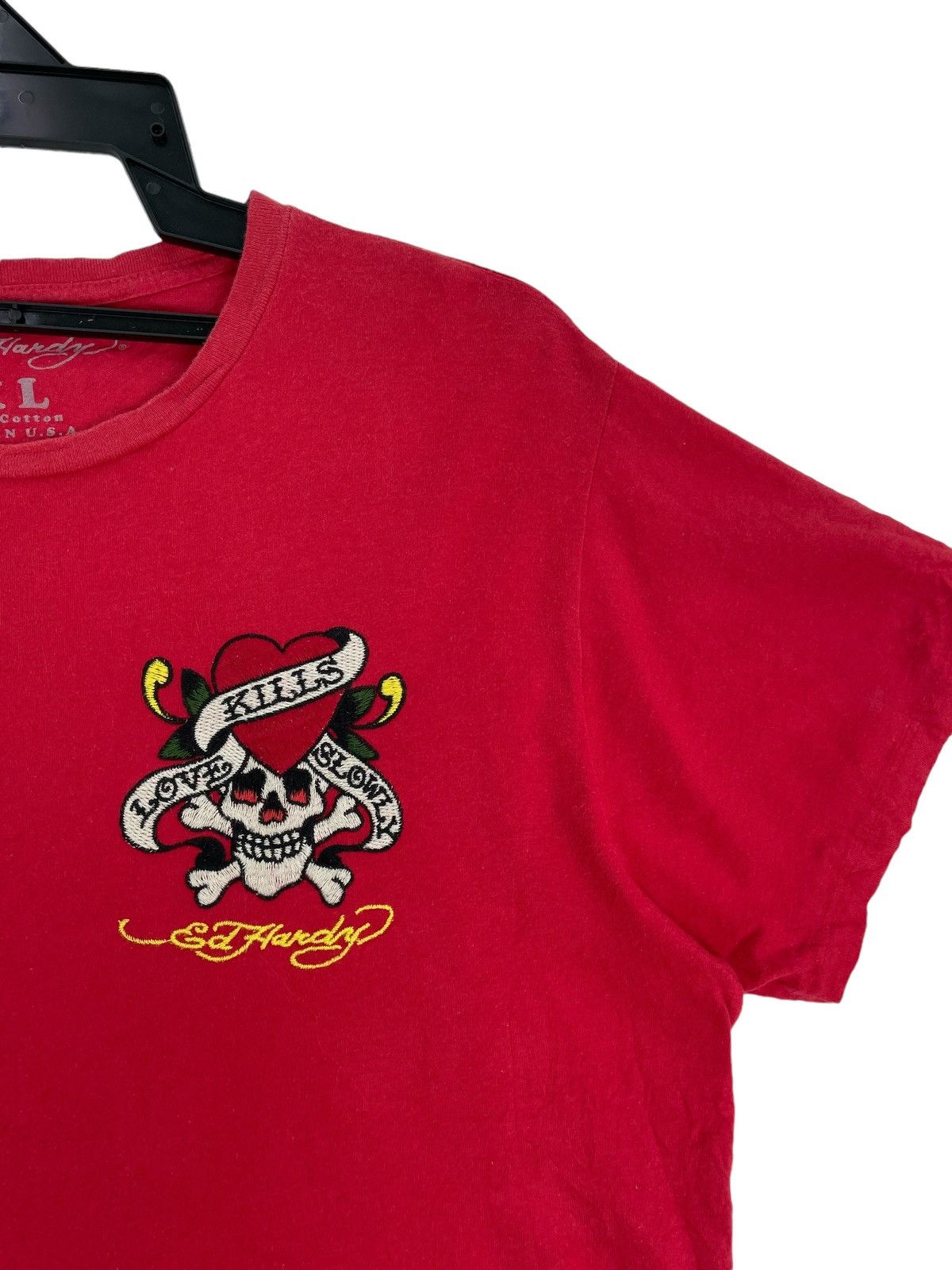 Rare y2k Ed Hardy tattoo love kills slowly skull logo shirt
