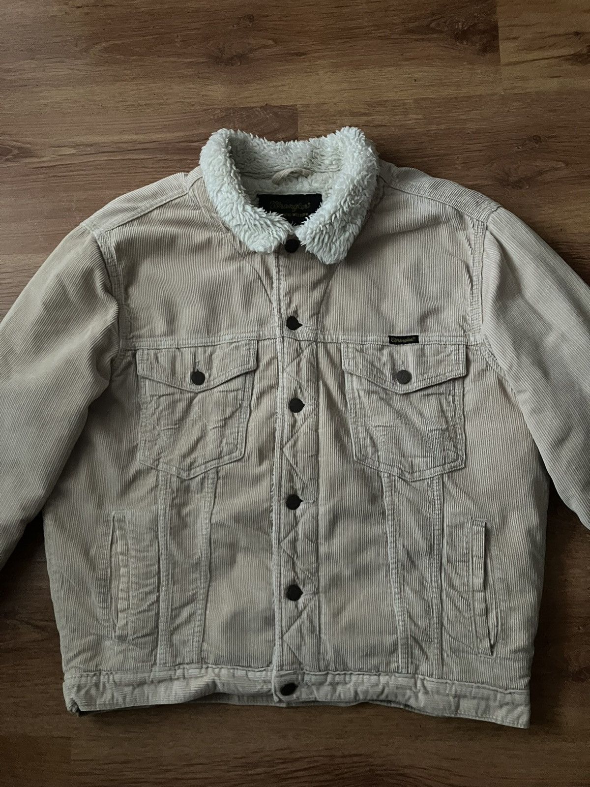 Beige Warm Wrangler Sherpa Jacket Winter Corduroy Vintage