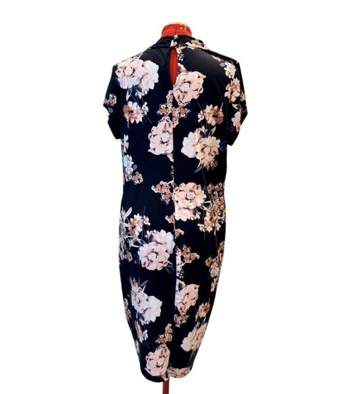 Other Women’s 2XL Black Floral Sheath Dress Mock Neck Stretch Midi Size XXL / US 16-18 / IT 52-54 - 2 Thumbnail