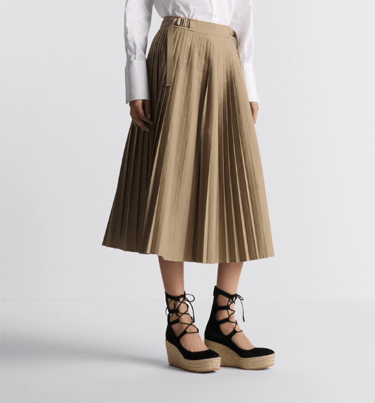 Dior o1w1db10925 441J69 Pleated Mid-Length Midi Skirt in Beige Size 30" / US 8 / IT 44 - 6 Thumbnail