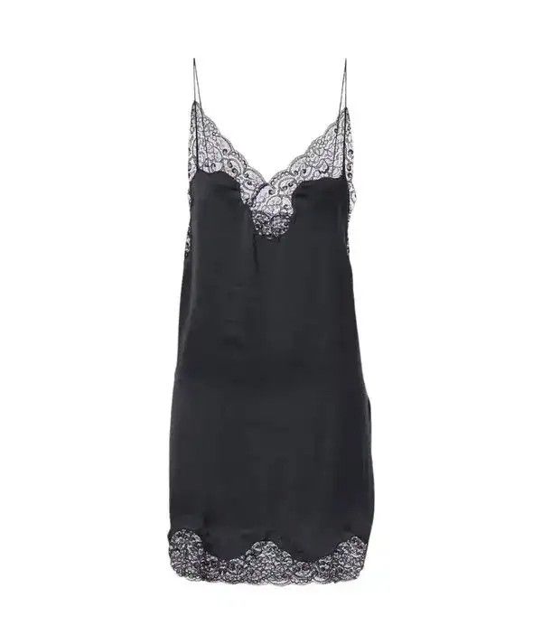 Saint Laurent Paris o1bcso1str0426 Lace Trimmed Satin Slip Dress in Black Size XL / US 12-14 / IT 48-50 - 1 Thumbnail