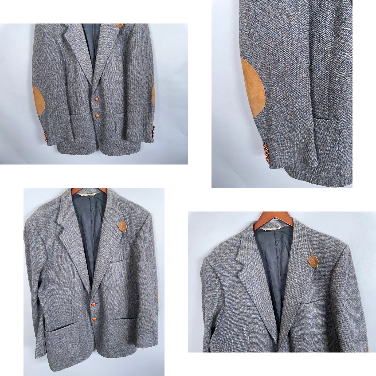 Stafford VINTAGE Stafford Blazer Single-Breasted Gray Wool Tweed 2-Button Elbow Patches 44 Regular Mens Size 44R - 10 Thumbnail
