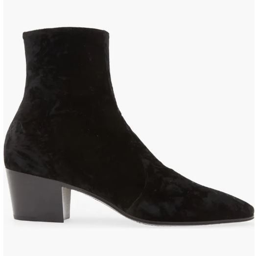 image of Saint Laurent Paris Oc11Z1223 Fw22 Vassili Zipped Boots In Velvet In Black, Men's