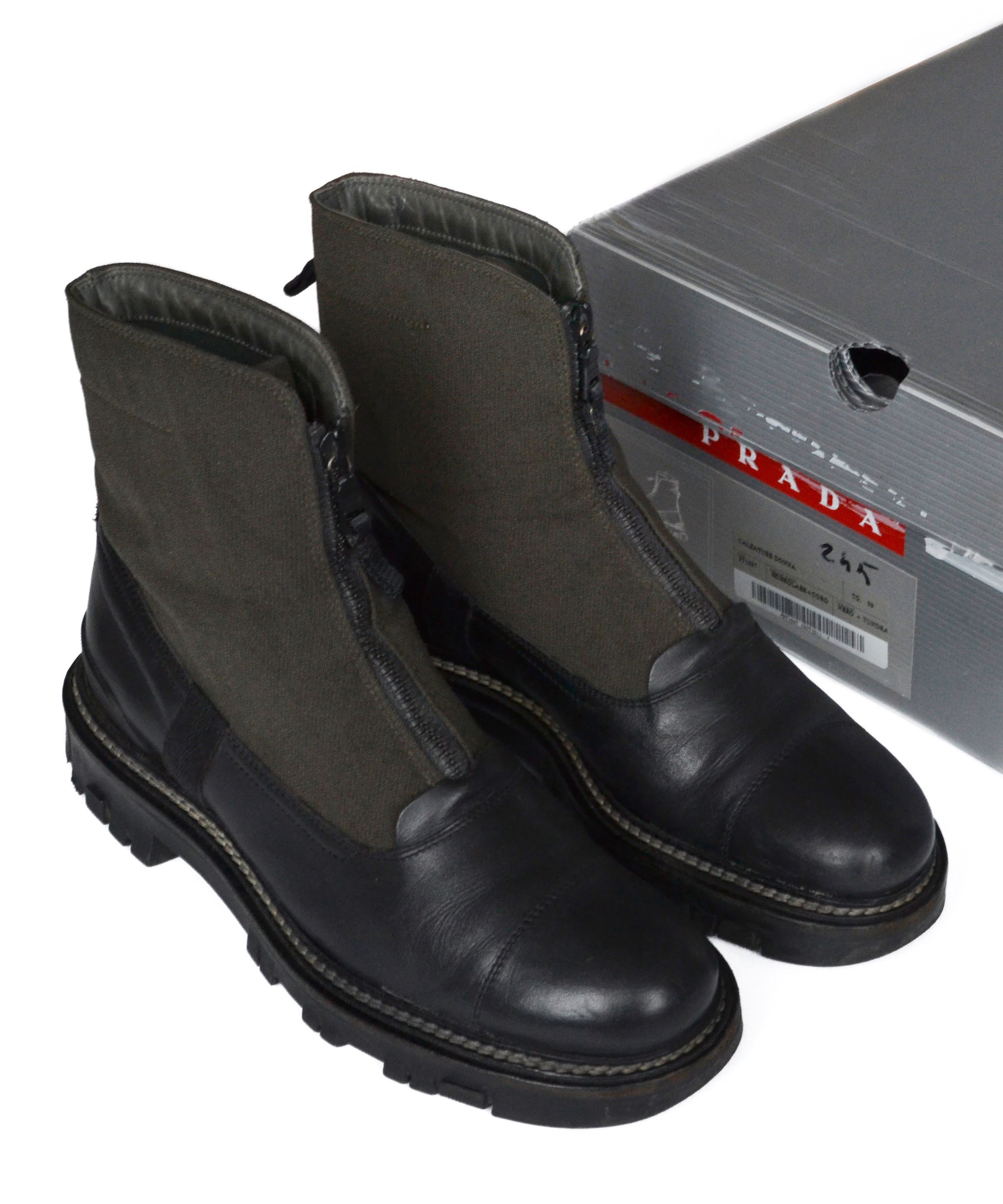 Prada PRADA Boots Leather Vintage Front Zip Black Khaki 39 Size US 9 / IT 39 - 1 Thumbnail
