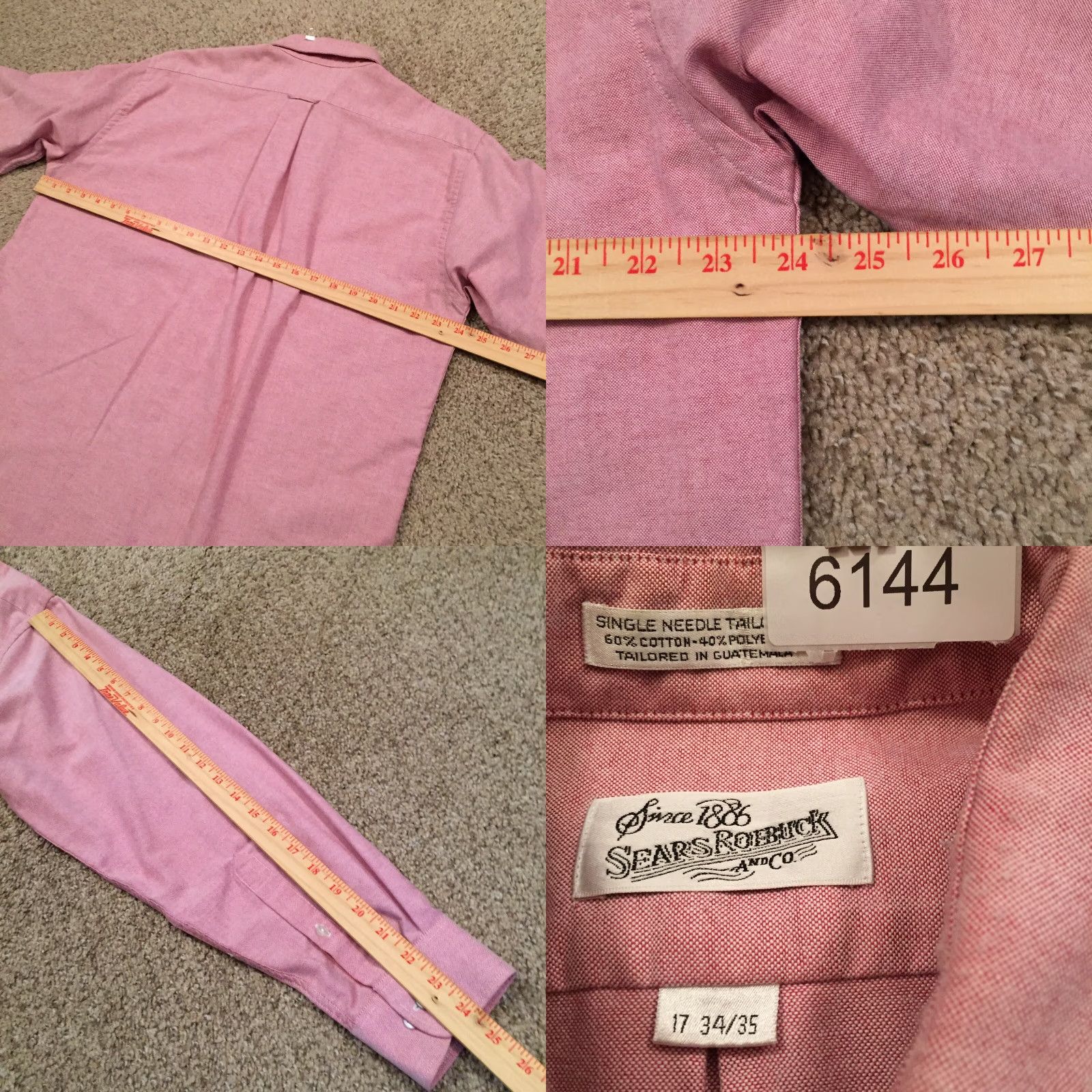 Sears Sears Shirt Mens Size 17 Pink Long Sleeve Button Up Size US XL / EU 56 / 4 - 8 Thumbnail