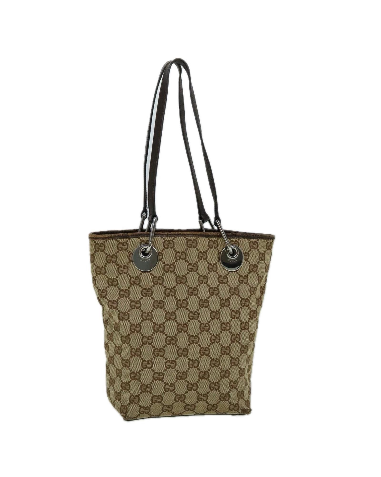 image of Gucci Beige Canvas Tote Bag With GG Pattern And Metal Fittings, Women's