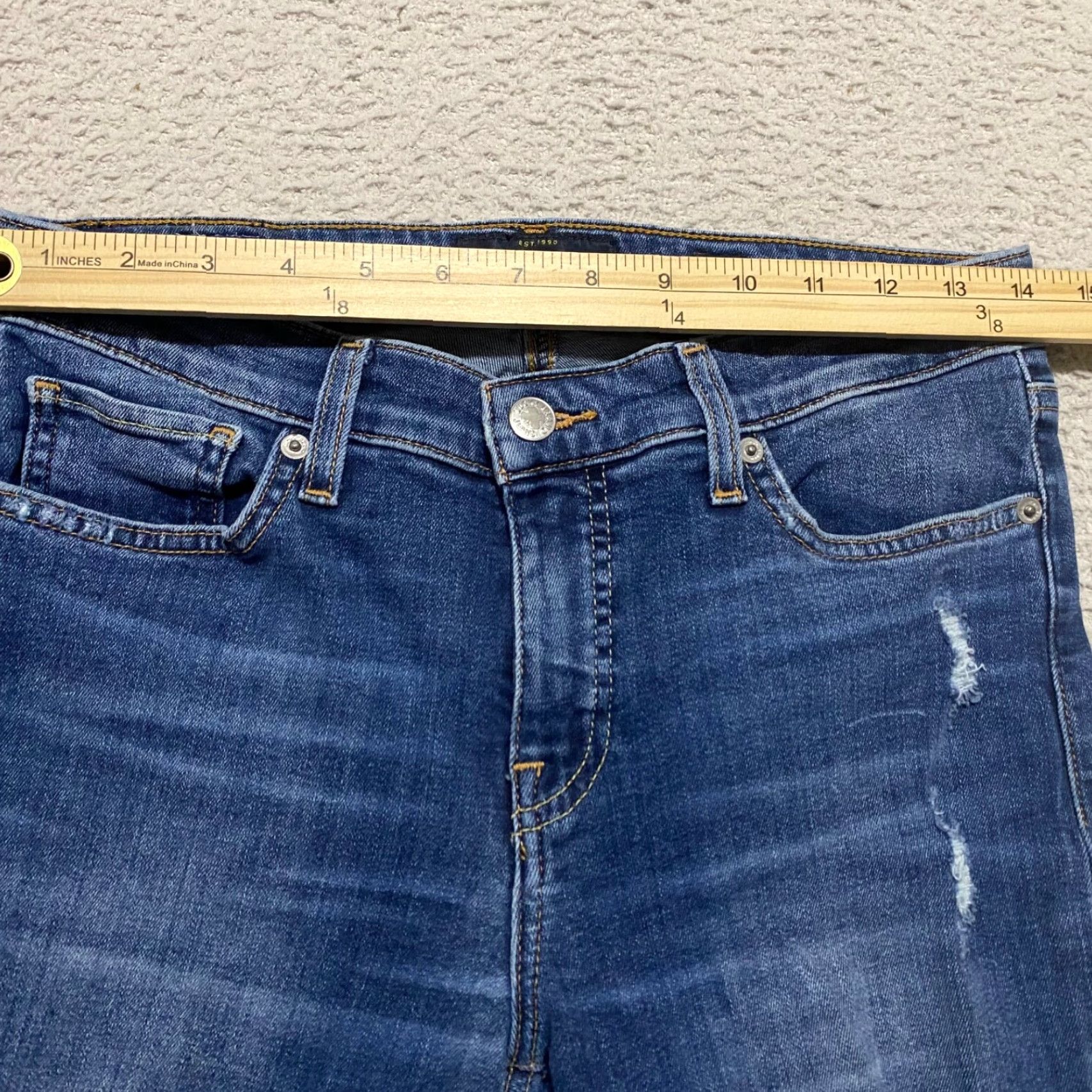 Lucky Brand Lucky Brand Jeans sz 4 Blue Denim Skinny Dark Wash Crop Distress Raw Hem Womens Size 27" / US 4 / IT 40 - 5 Thumbnail