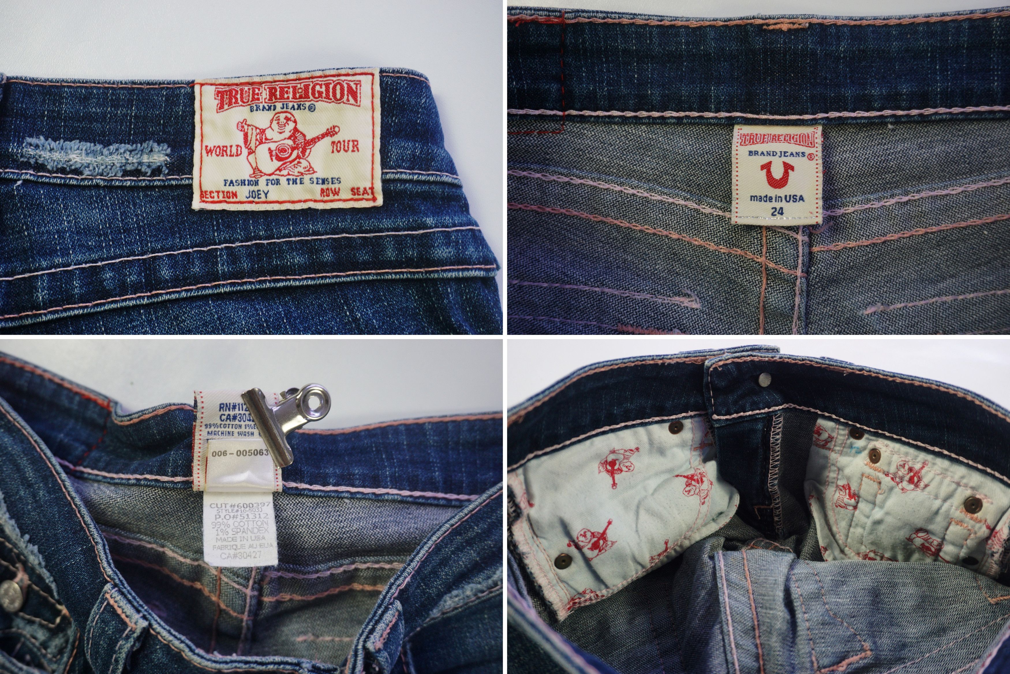 True Religion Vintage Petite Made in USA Low Rise Flare Distress Jeans Size 25" / US 0 / IT 36 - 7 Thumbnail