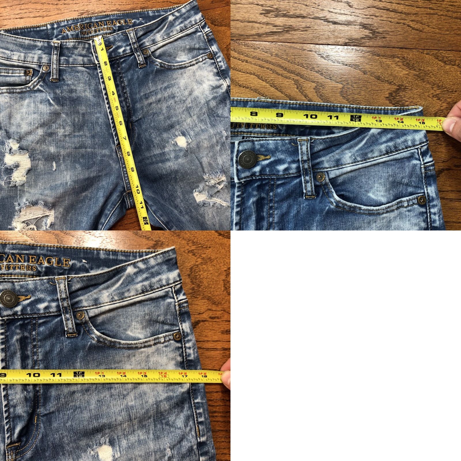 American Eagle Outfitters American Eagle Slim Flex Light Wash Distressed Jeans Mens 30x32 Frayed Hem Size US 30 / EU 46 - 9 Thumbnail
