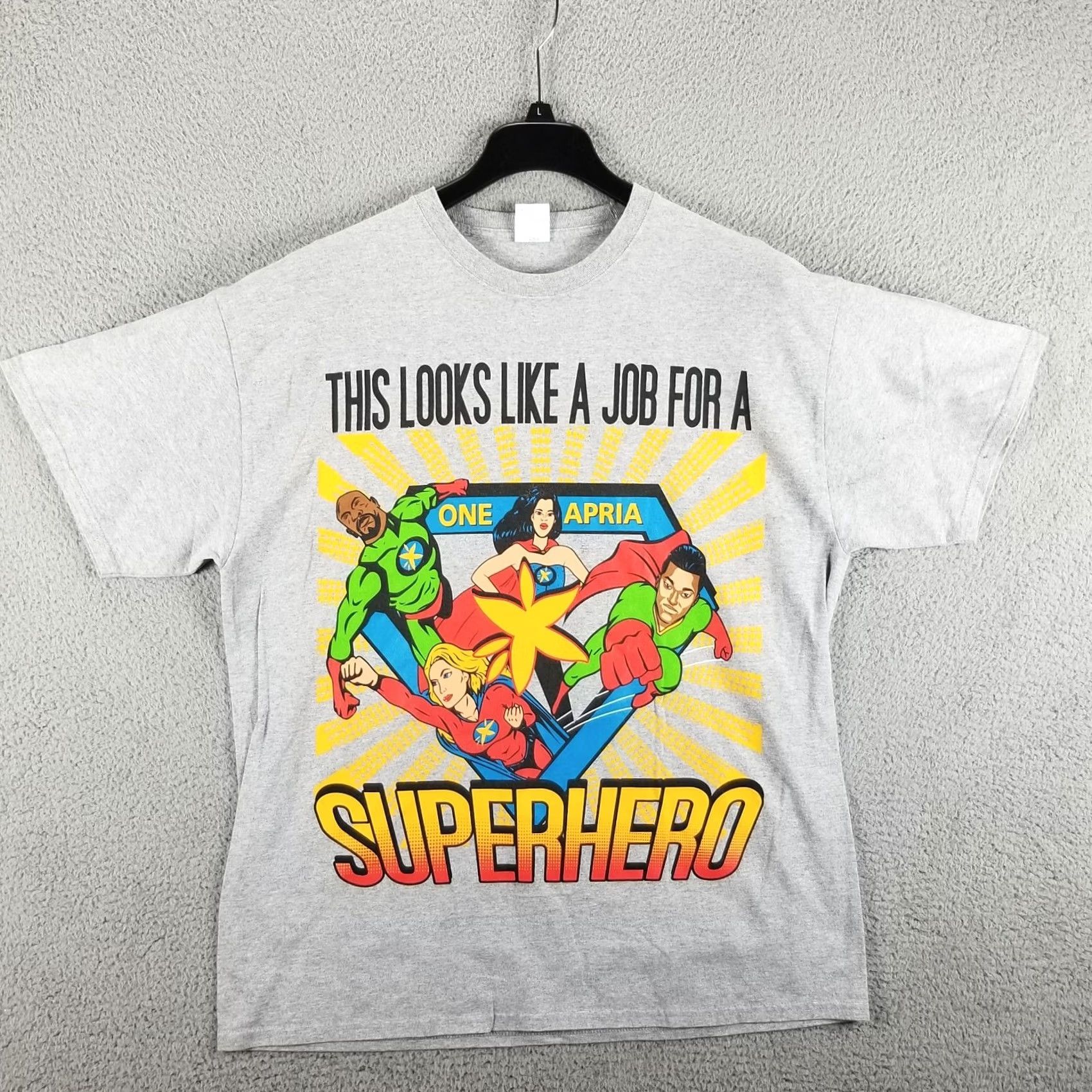 Ikea Superhero Shirt Adult XL Gray - Comics Theme T-Shirt, Short Sleeve, Regular Fit, Unisex Adults, Solid Pattern, Brand Superhero, Vintage? Size US XL / EU 56 / 4 - 2 Thumbnail