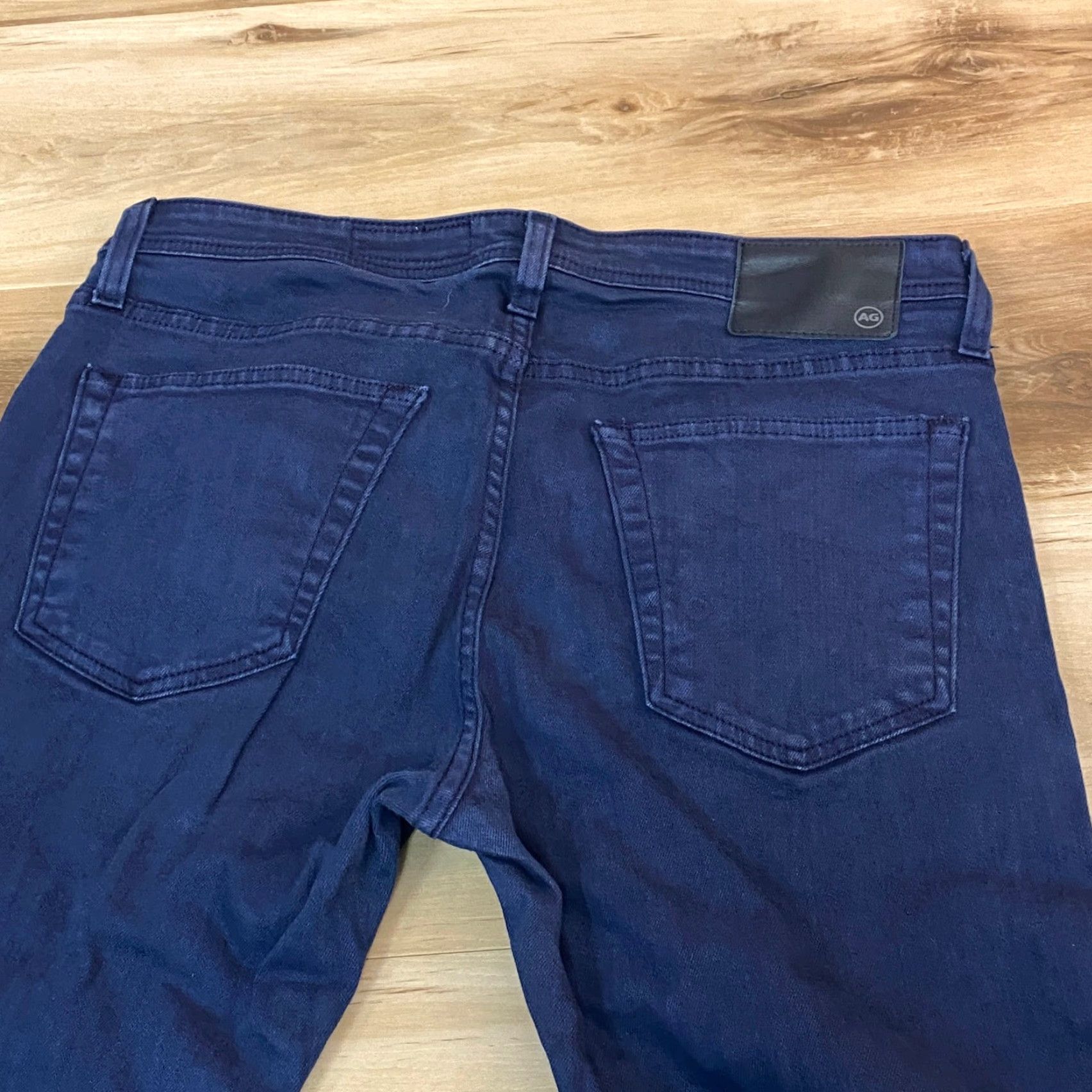 Vintage AG Adriano Goldschmied Jeans Mens 33x34 Tellis Modern Slim Blue Garment Dyed Dark Indigo Five-Pocket Logo Back Patch Stretch Jeans Mens Reg Size US 33 - 7 Thumbnail