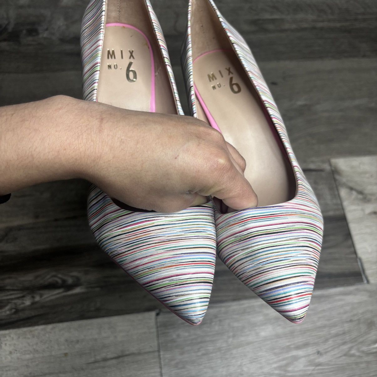 Vintage Mix No. 6 Striped Pink Pointed Toe High Heels Shoes Women's Size US 8 / IT 38 - 5 Thumbnail