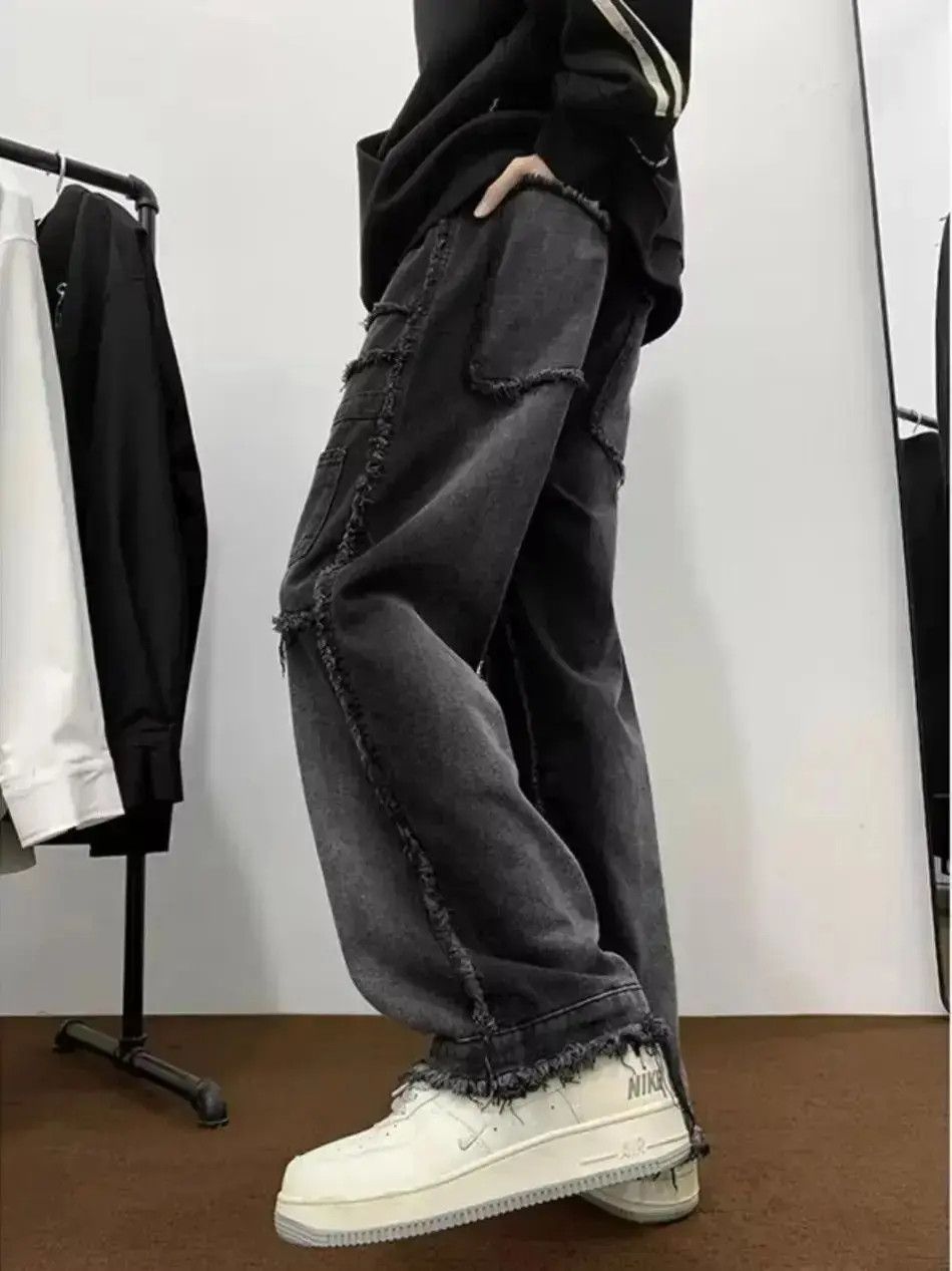 Japanese Brand Loose straight leg multi pocket patchwork wide leg jeans Size US 32 / EU 48 - 2 Thumbnail