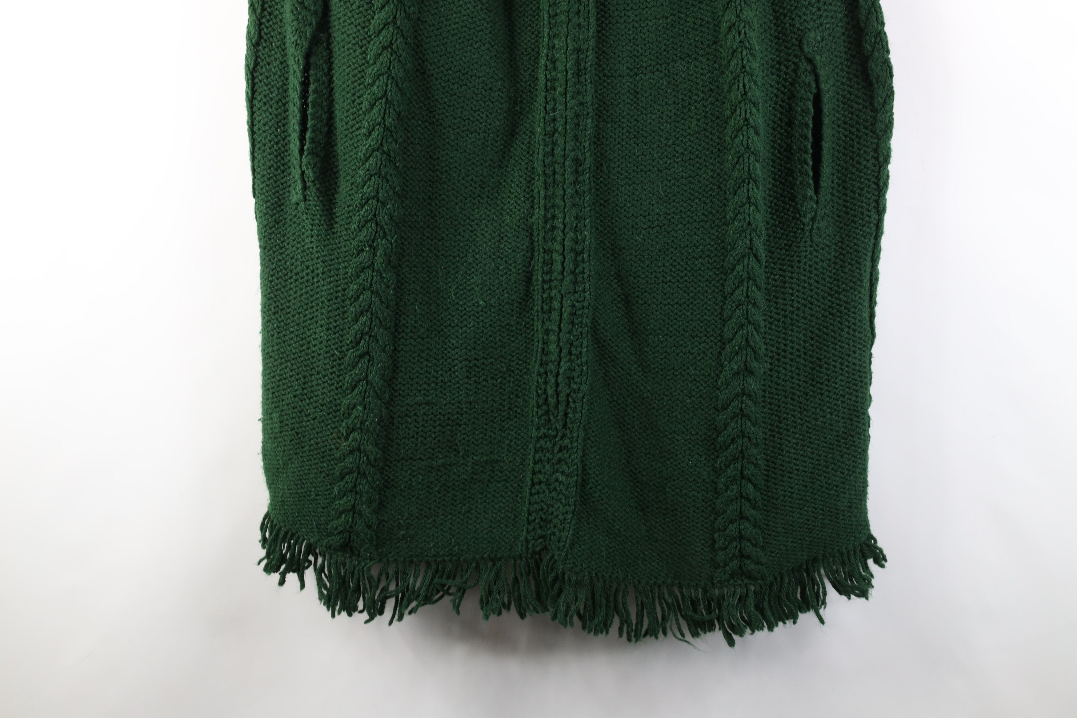 Vintage Vintage 50s 60s Boho Chic Cable Fringed Sweater Cape Green Size ONE SIZE - 3 Thumbnail