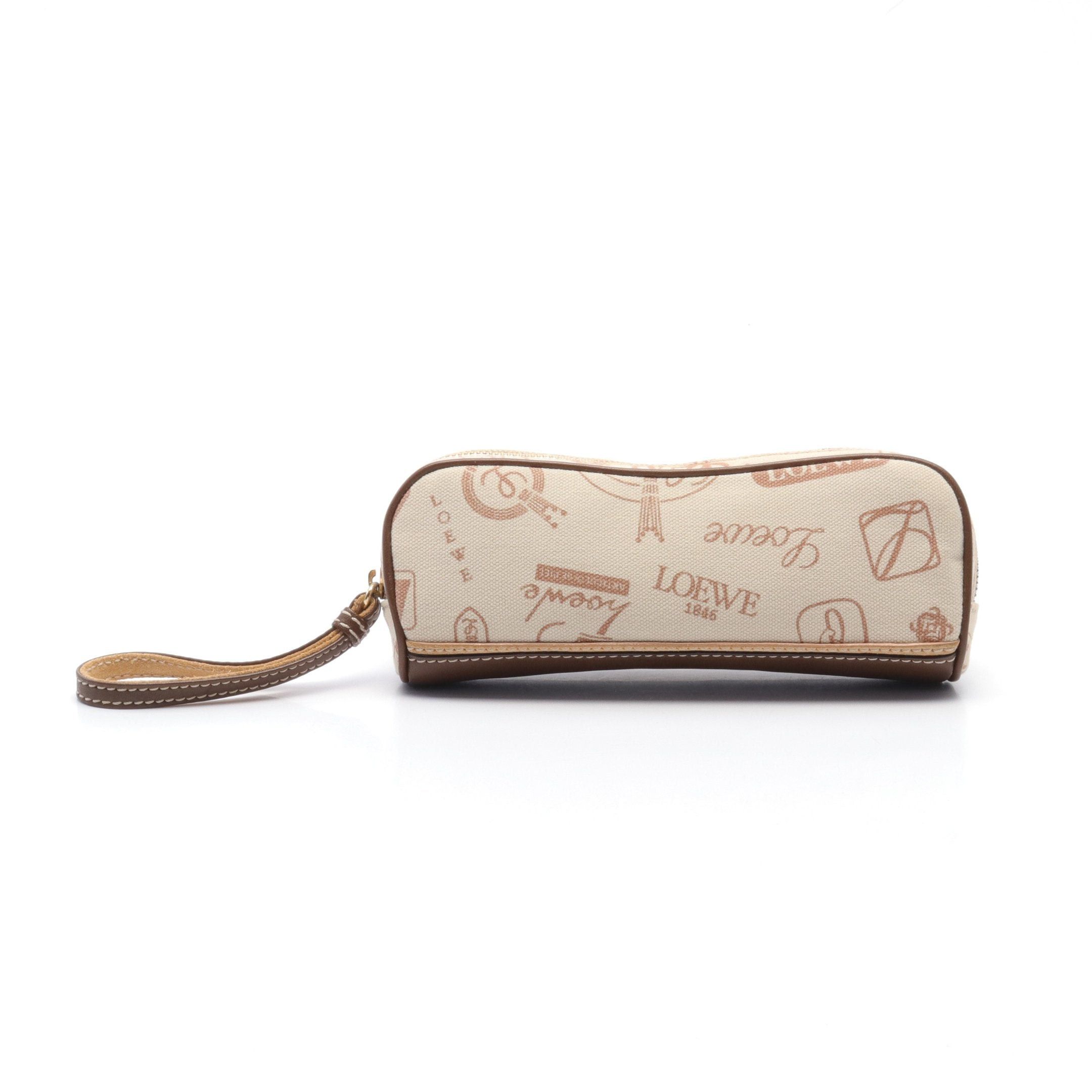 image of Loewe Pencil Case Canvas Leather Suede Beige Brown Light Brown, Women's