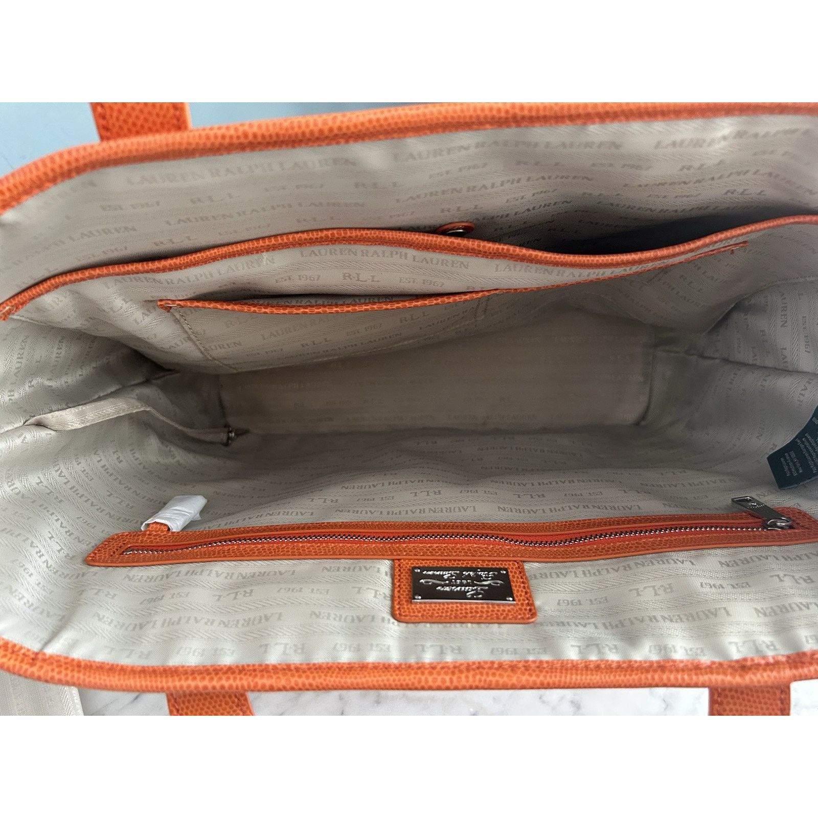 Lauren Ralph Lauren New Ralph Lauren Orange Newton Classic Tote Bag Snakeskin Size ONE SIZE - 5 Thumbnail