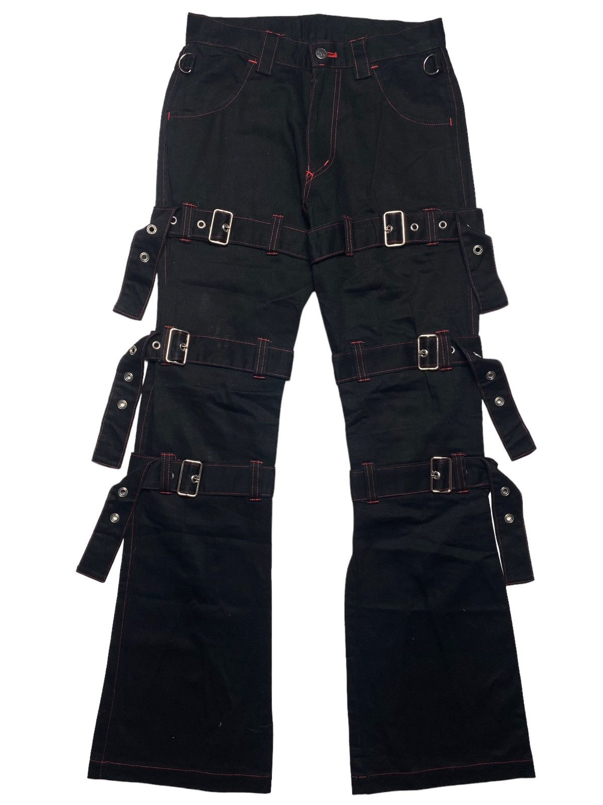 image of 14Th Addiction x Avant Garde 2000S Secret Agents - Multilace Bondage Flared Pants in Black (Size 28
