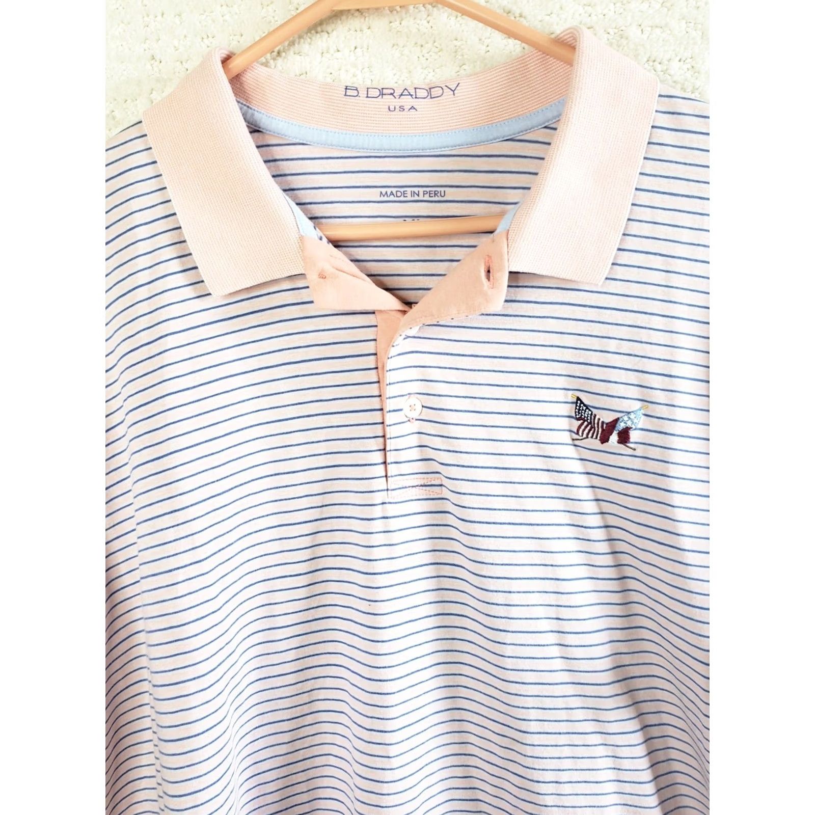 Vintage VINTAGE B Draddy Polo Shirt Men's XL Pink Blue Striped Pocket Golf Size US XL / EU 56 / 4 - 3 Thumbnail