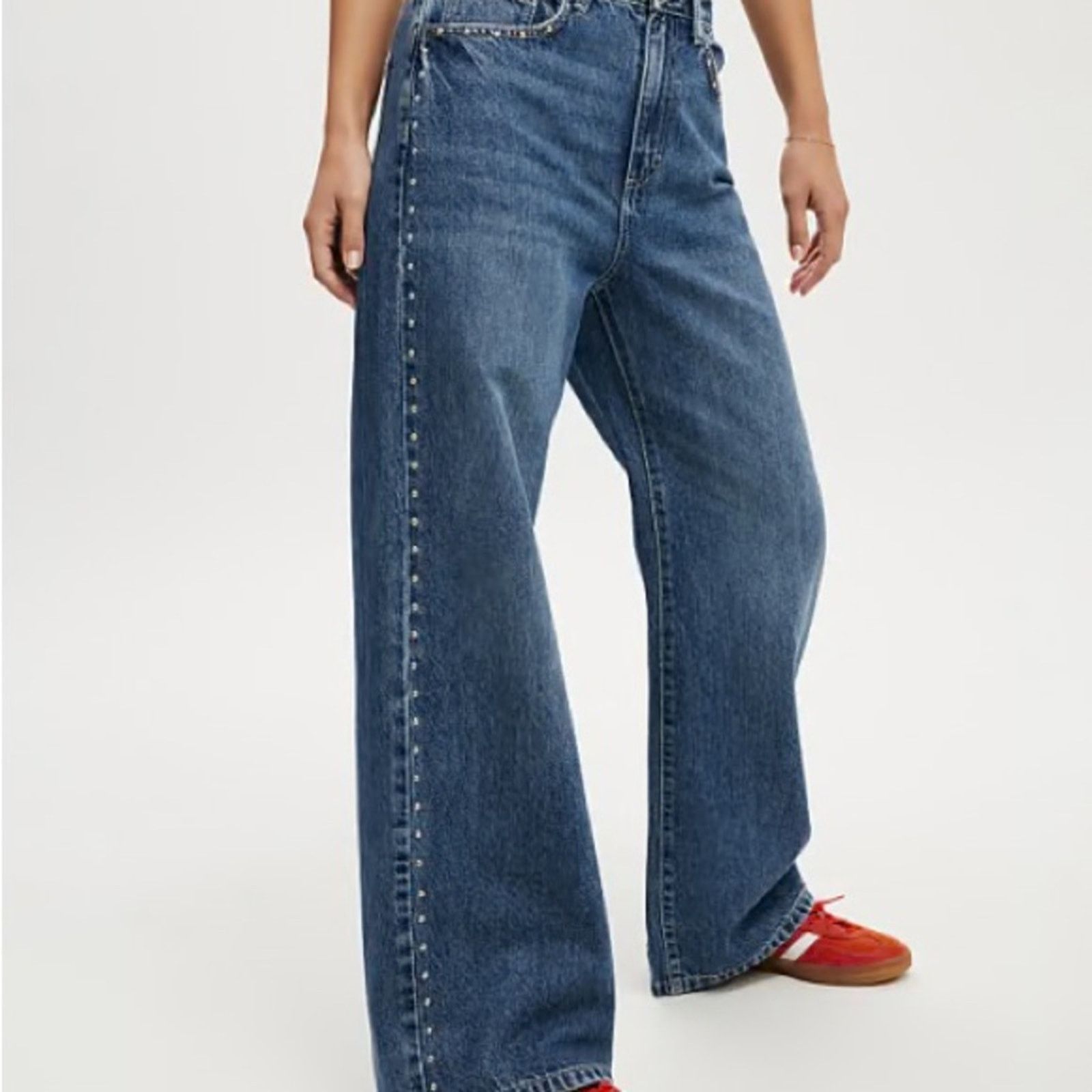 Cotton On Cotton On Relaxed Wide Leg Denim Jean Womens 30 Blue Studded Size 30" / US 8 / IT 44 - 2 Thumbnail