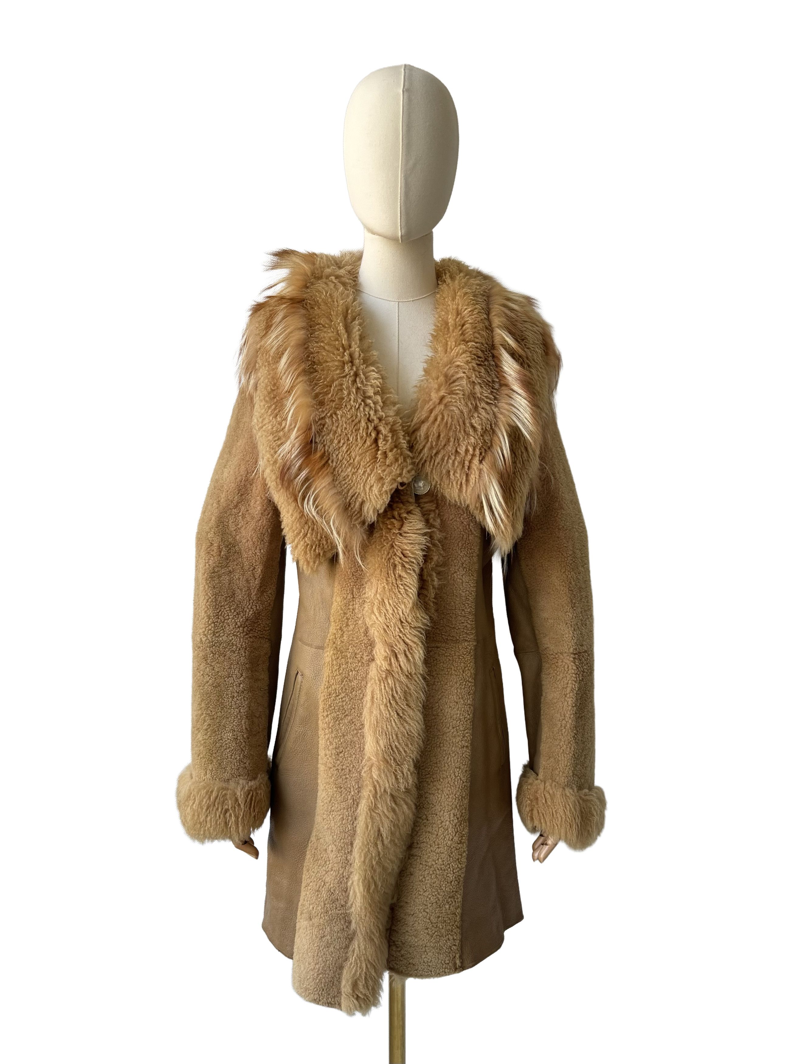 Vintage Vintage Beige Sheepskin Leather Coat Shearling Long Fur Trim Size M / US 6-8 / IT 42-44 - 2 Thumbnail