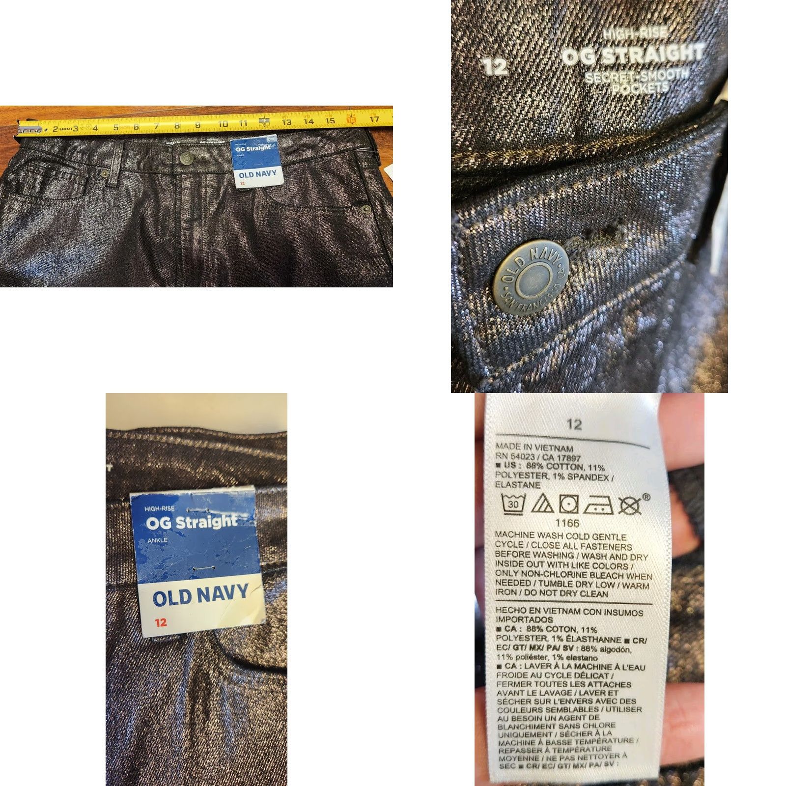 Old Navy VINTAGE Old Navy High-Waist Shine OG Straight Ankle Jeans Womens 12 Black Shine Pant NWT NEW Size 34" / US 12 / IT 48 - 8 Thumbnail