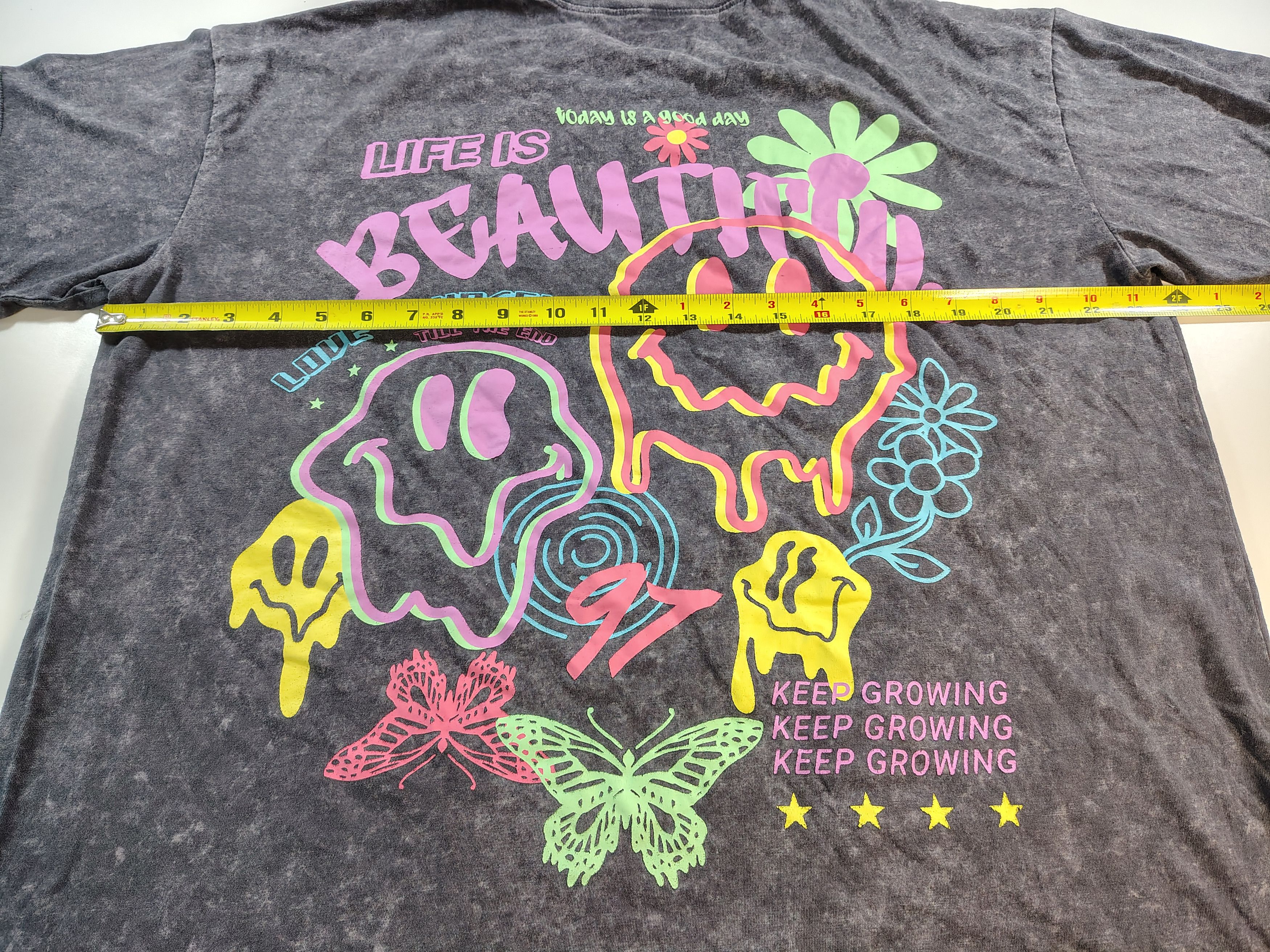 Other Women's XL "Life Is Beautiful" Trippy Acid-Washed T-Shirt Size XL / US 12-14 / IT 48-50 - 6 Thumbnail