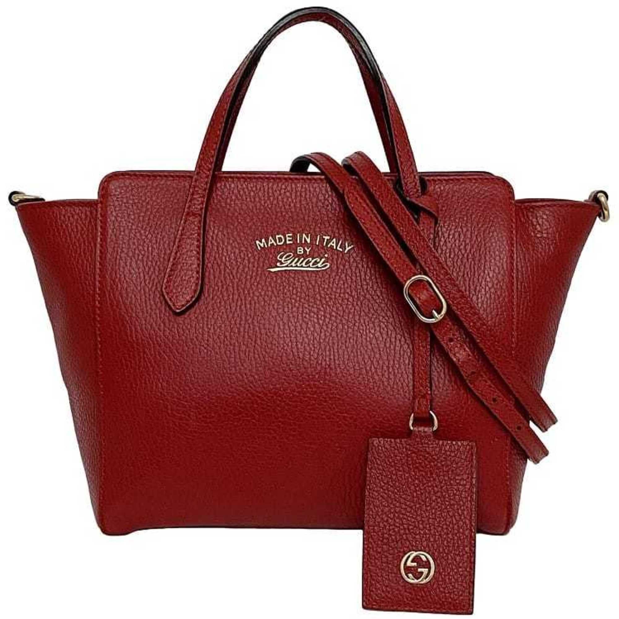 Gucci 2-Way Bag F-23319 Red 368827 Leather 498879 Gucci Handbag Tote Bag Shoulder Crossbody Nameplate Women's Grained