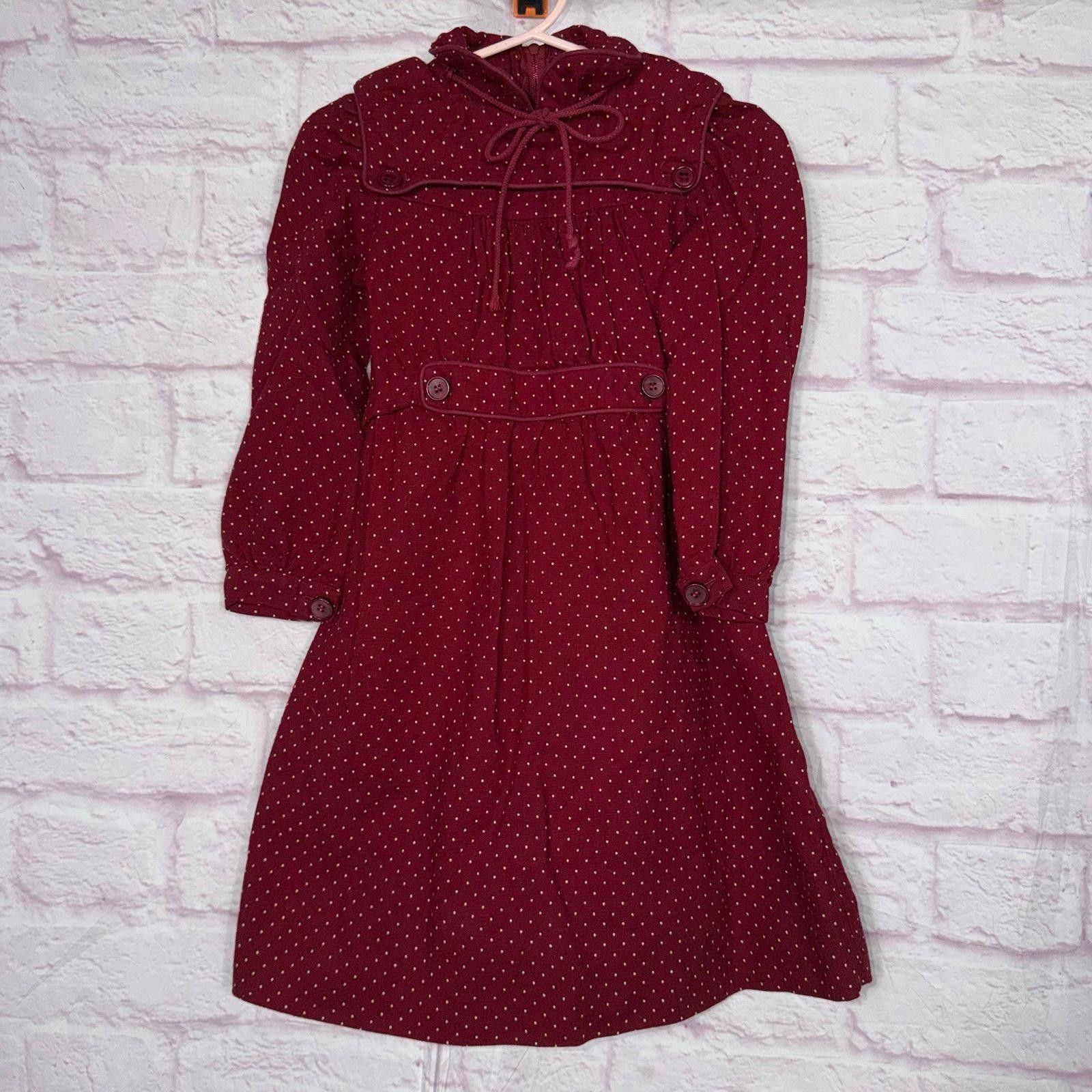 Other Vintage Le Monde des Enfants Burgundy Polka Dot Dress Size 5 Size ONE SIZE - 1 Thumbnail