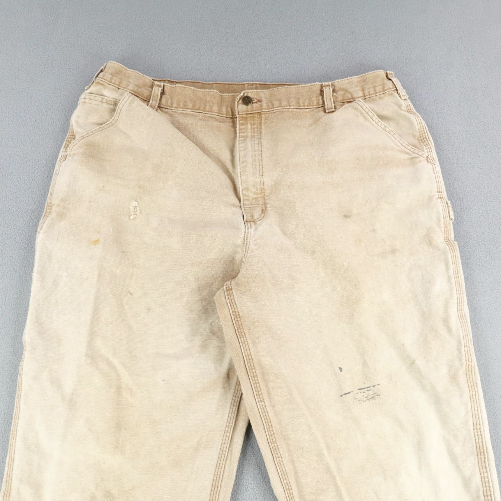 Carhartt VINTAGE Carhartt Pants Mens 42x34 Tan Beige Canvas Distressed Carpenter Workwear Casual Size US 41 - 2 Thumbnail