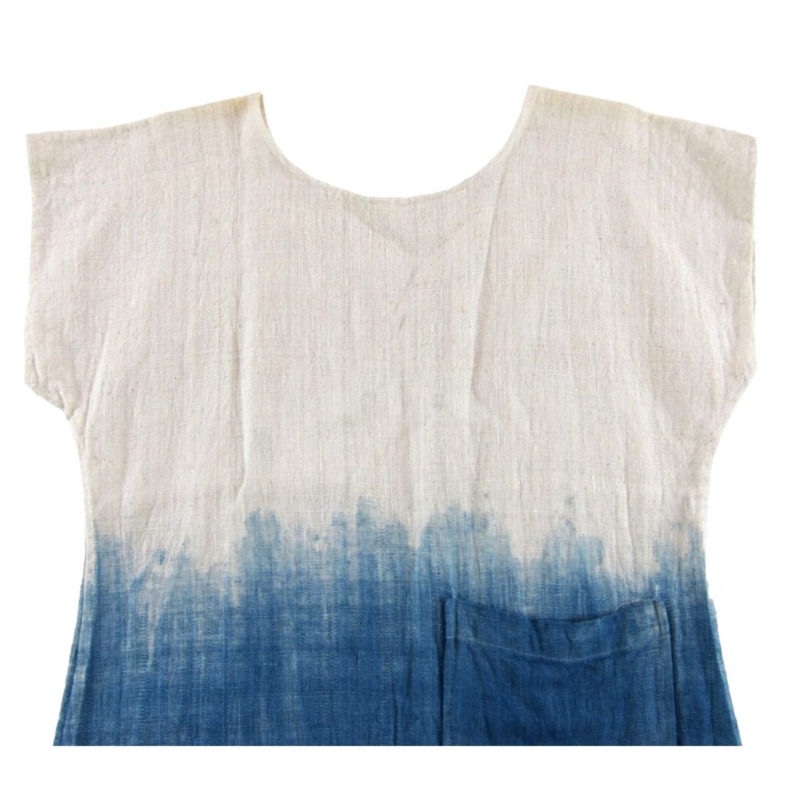 Vintage VINTAGE Woven Raw Cotton Ivory Blue Dyed Short Sleeve Tunic Oversize Dress M Size 32" / US 10 / IT 46 - 3 Thumbnail