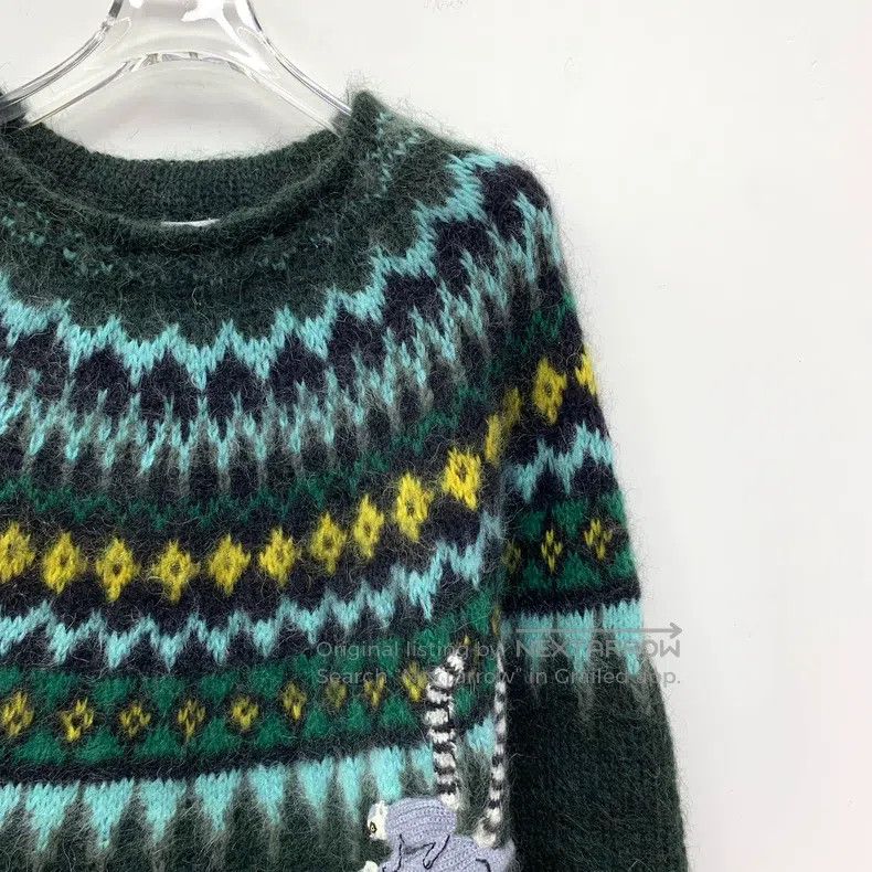 Loewe LOEWE Green Animal Print Mohair Round Neck Long Sleeve Kni Size S / US 4 / IT 40 - 3 Thumbnail