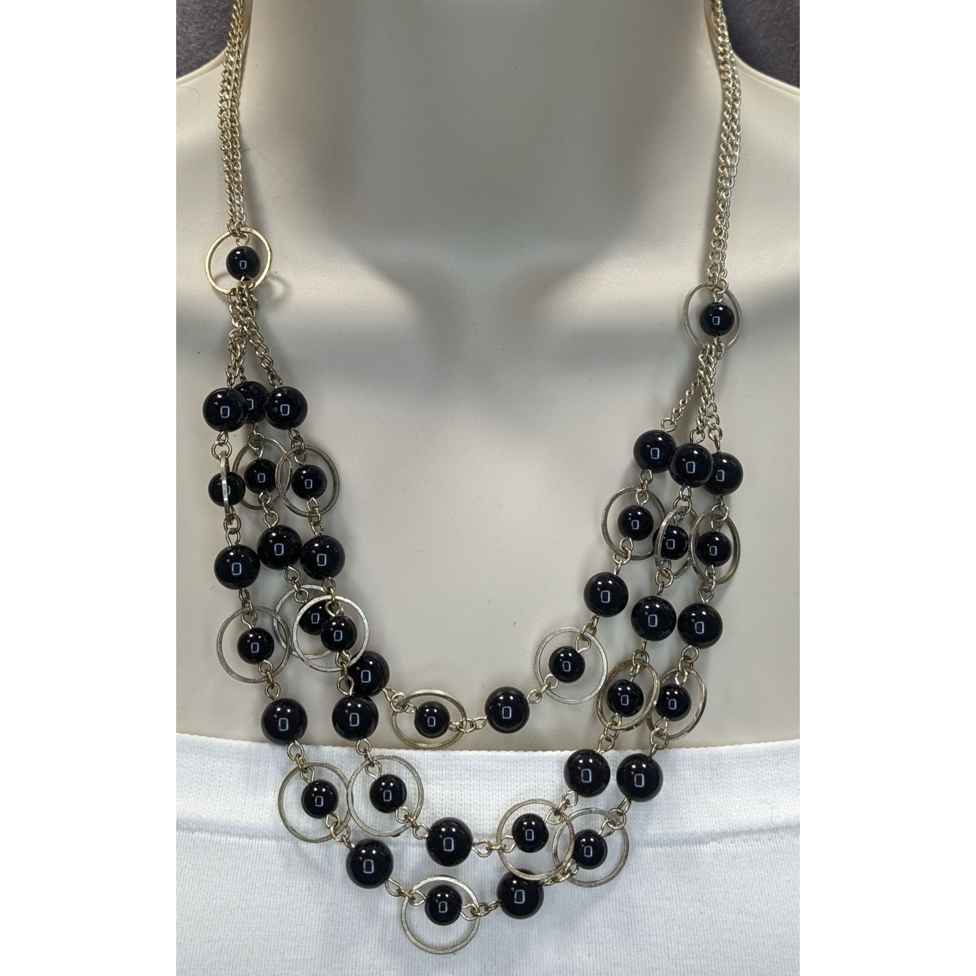 Other Geometric Goth Layered Black Bead & Silver-Tone Circle Neckl Size ONE SIZE - 1 Thumbnail