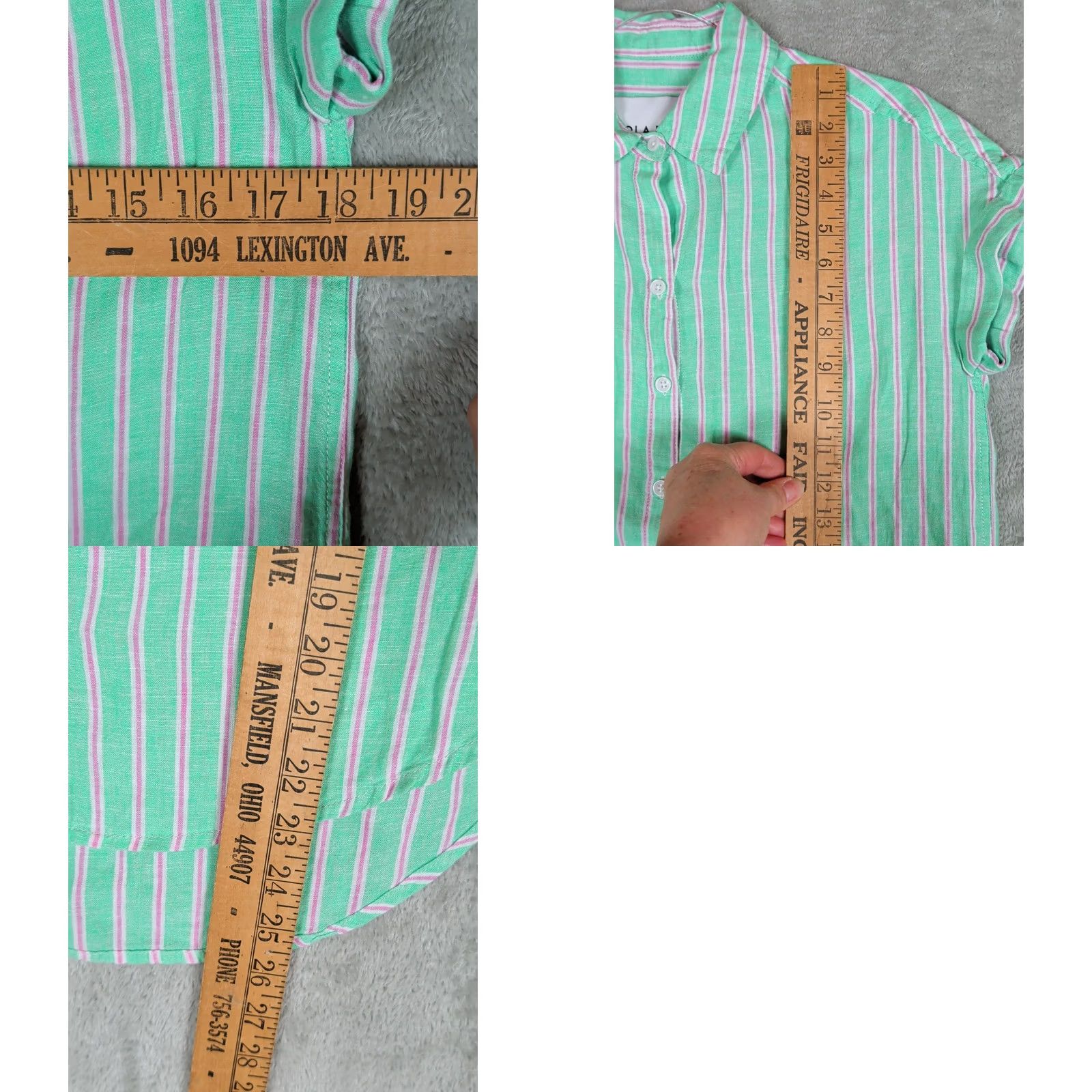 Vintage Lola River Women's Coastal Striped Button Down Shirt XS Linen Blend Green Cap Sleeve Short Sleeve Relaxed Fit Button-Up Casual Travel Size XS / US 0-2 / IT 36-38 - 8 Thumbnail