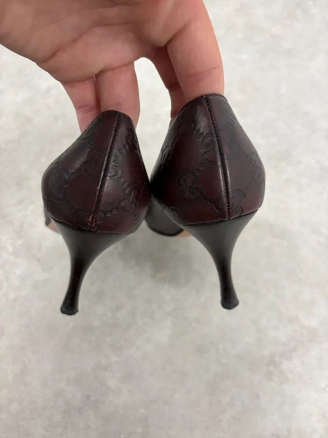 Gucci 2000s Gucci Brown Monogram Leather Heels Size US 6.5 / IT 36.5 - 8 Thumbnail